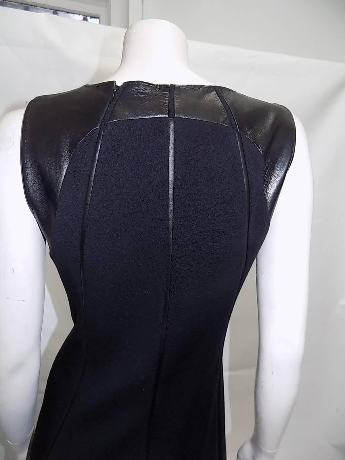 Ralph Rucci Chado Black Jersey dress with Leather Inserts Sz 12 For Sale 2