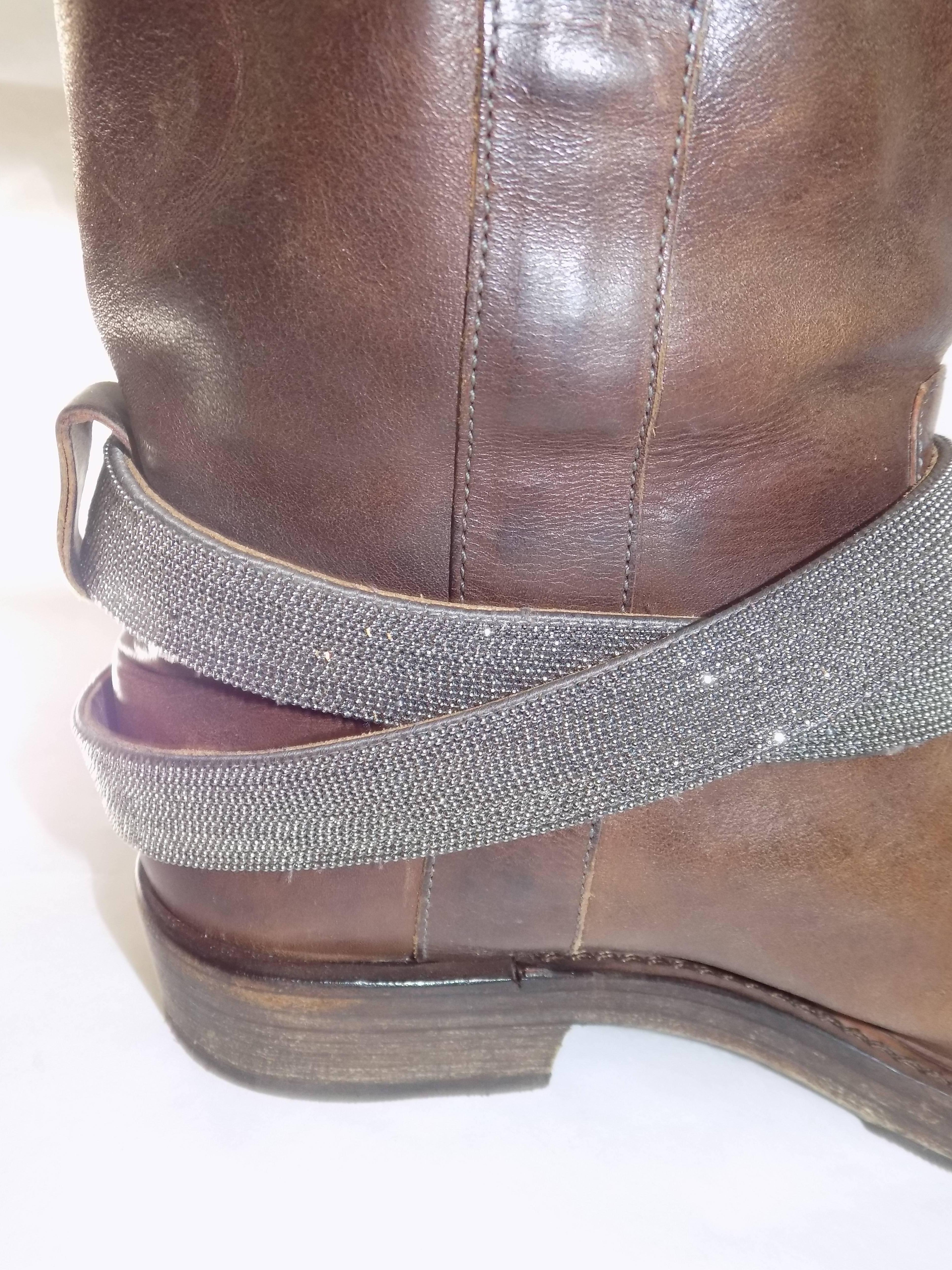 Brunello Cucinelli Leather Boots with Monili Strap Sold out Ret $1945 1