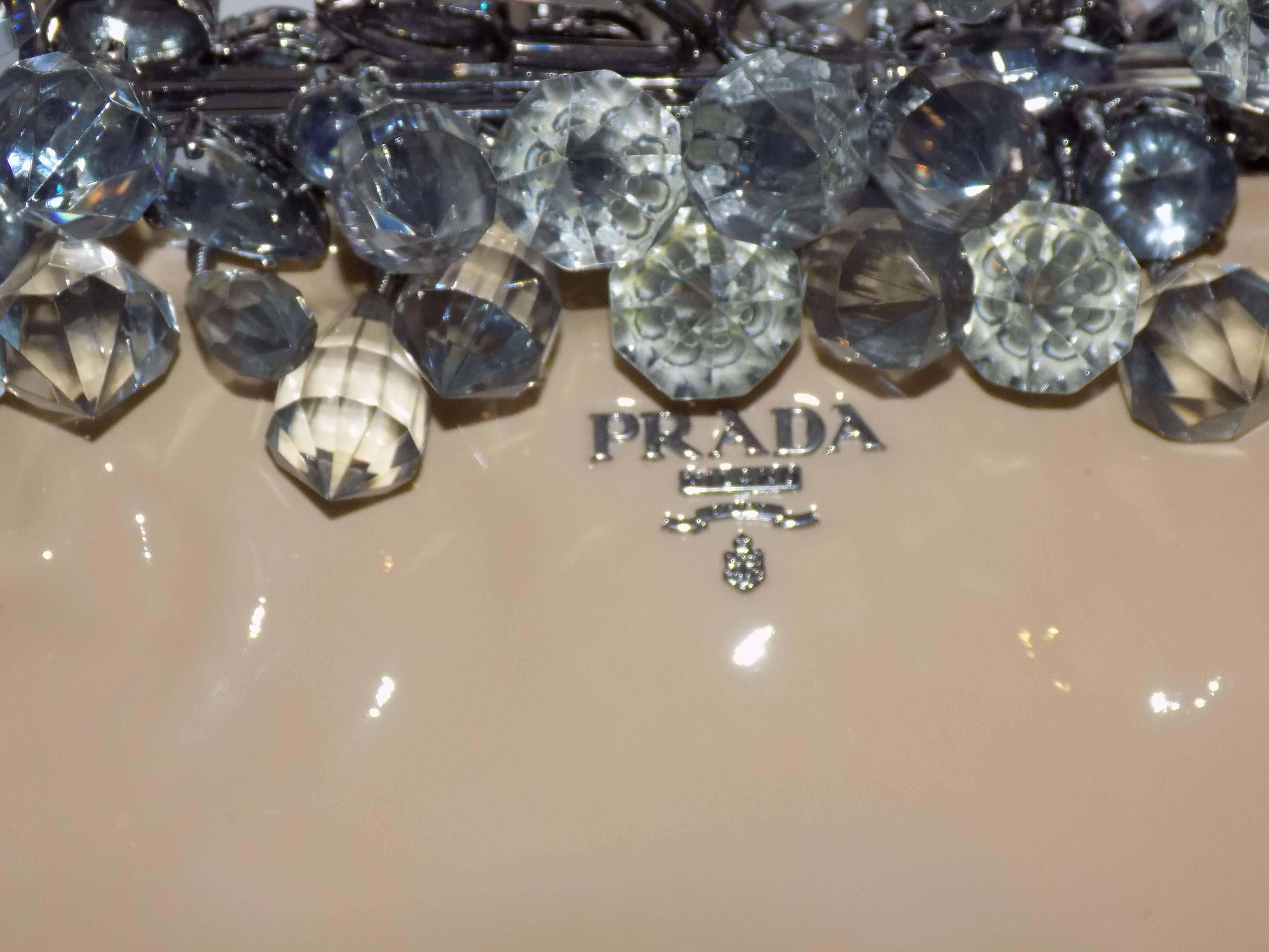 Women's Prada nude Patent Leather Crystal Encrusted Clutch Bag 