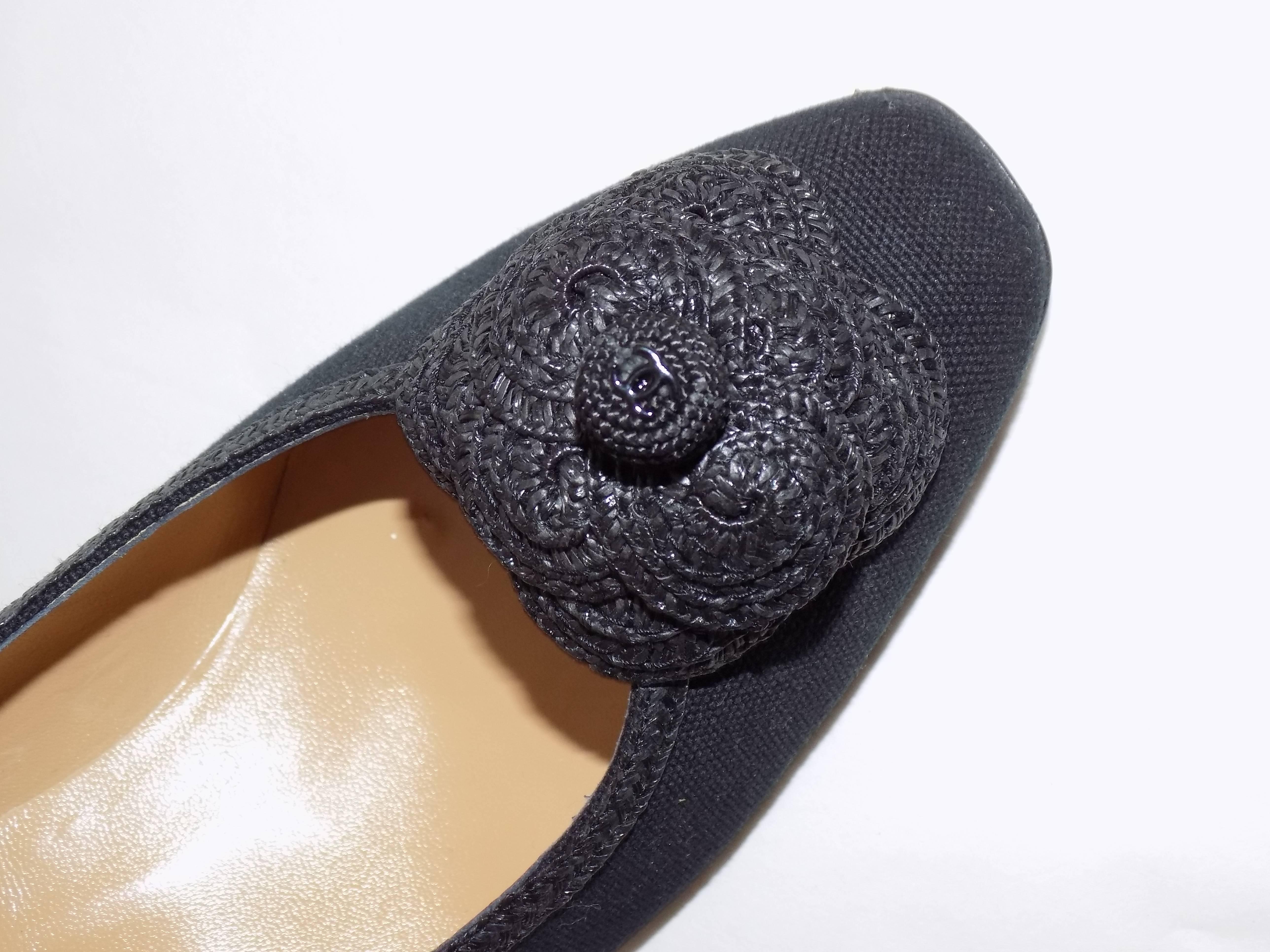 Black Chanel Shoes With Camellia And Cc Logo