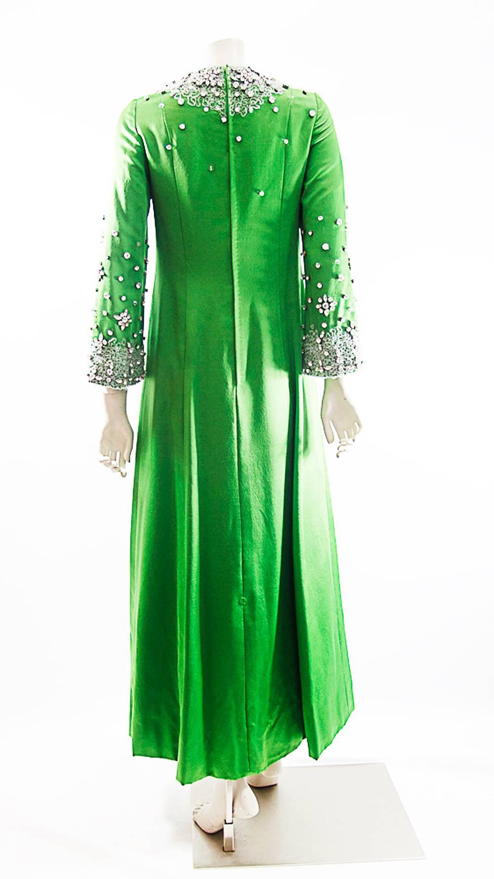 Green Nolan Miller Couture Crystal Frosted Gown Circa 1960 For Sale