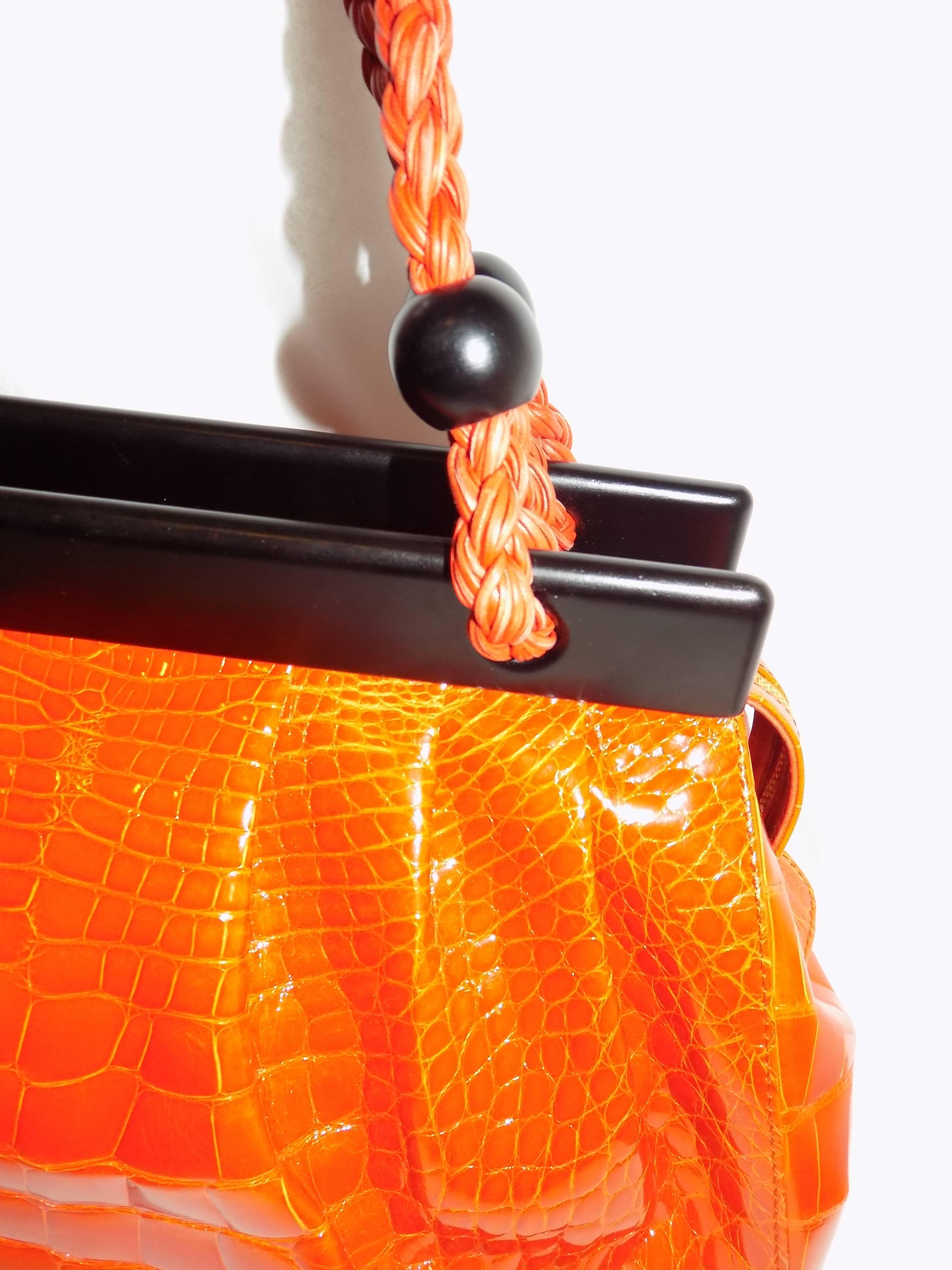 Luxury Suarez Alligator  bag with ebony frame . New! For Sale 2