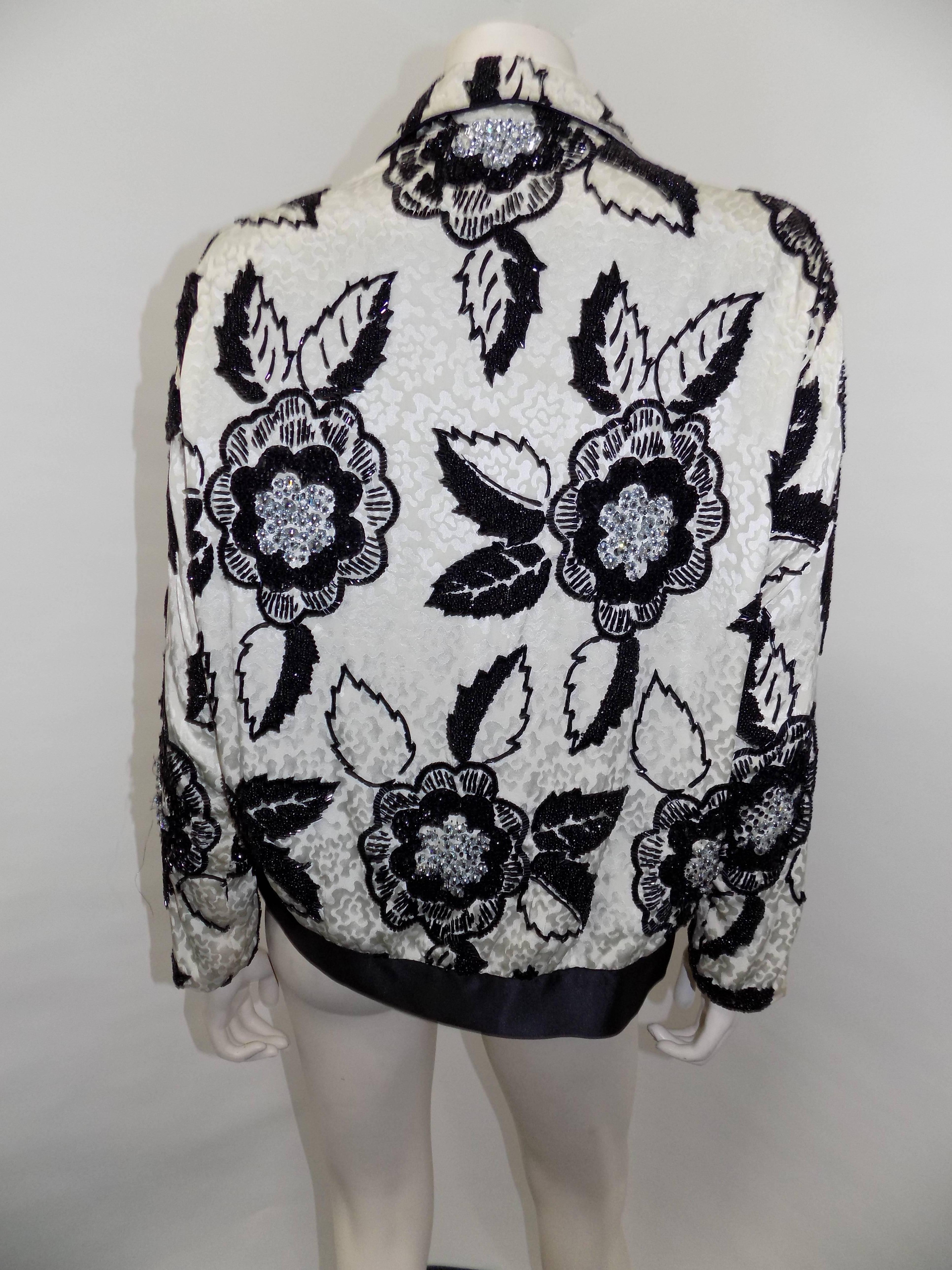 Galanos Vintage  Silk jacquard Beaded bomber jacket For Sale 1