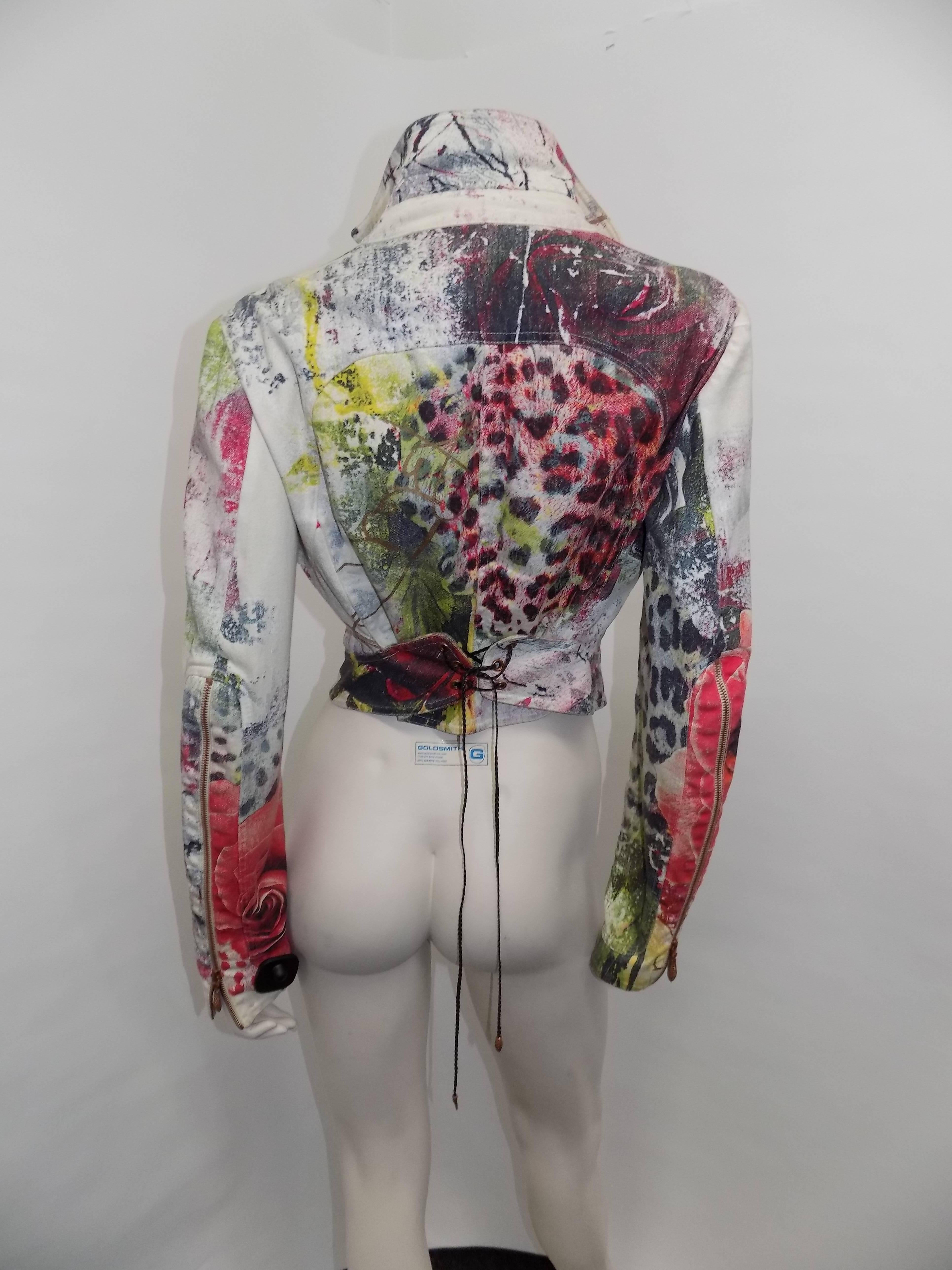 Roberto Cavalli  Rare printed  biker  jacket with zippers For Sale 2