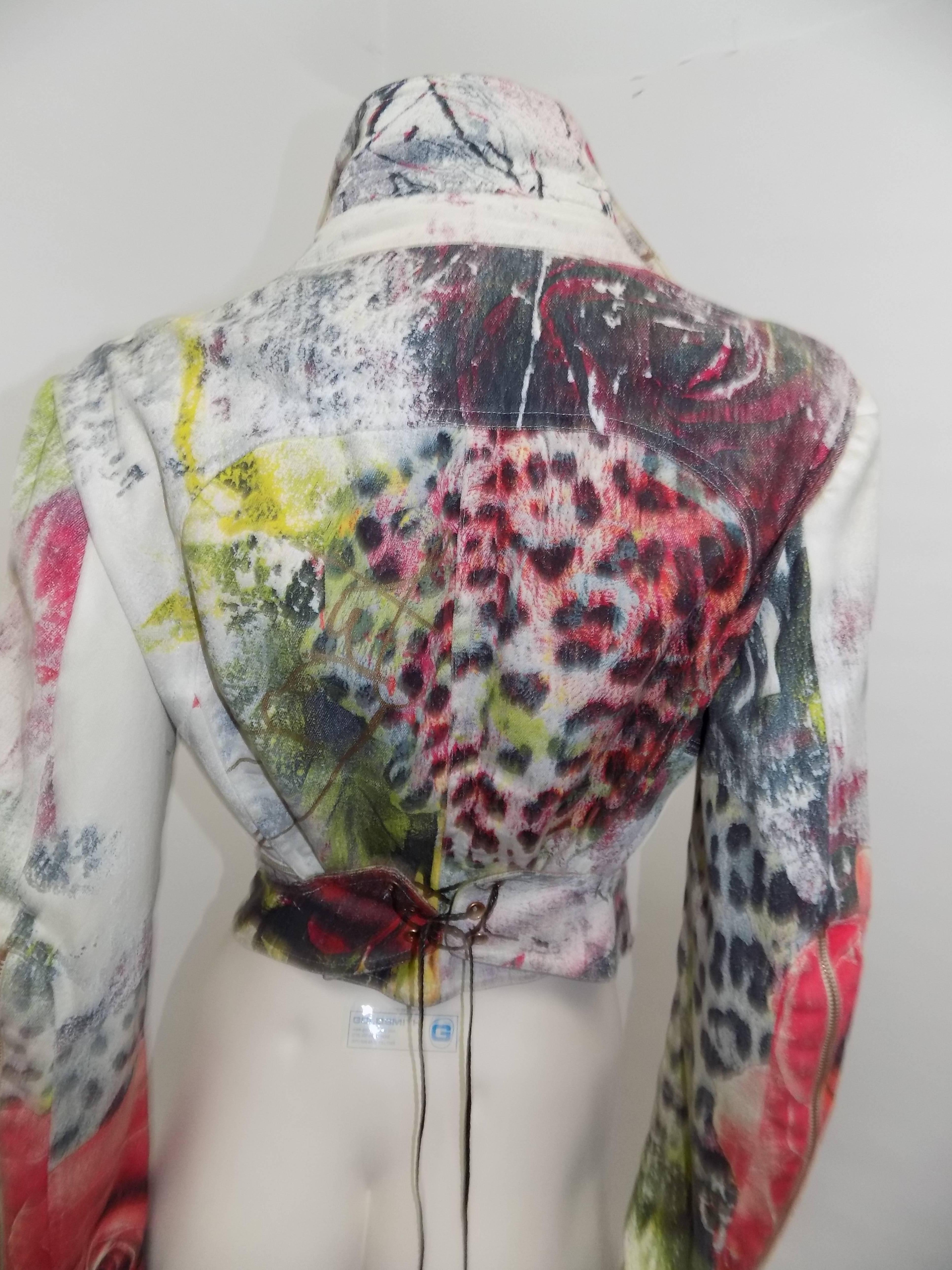 Roberto Cavalli  Rare printed  biker  jacket with zippers For Sale 4