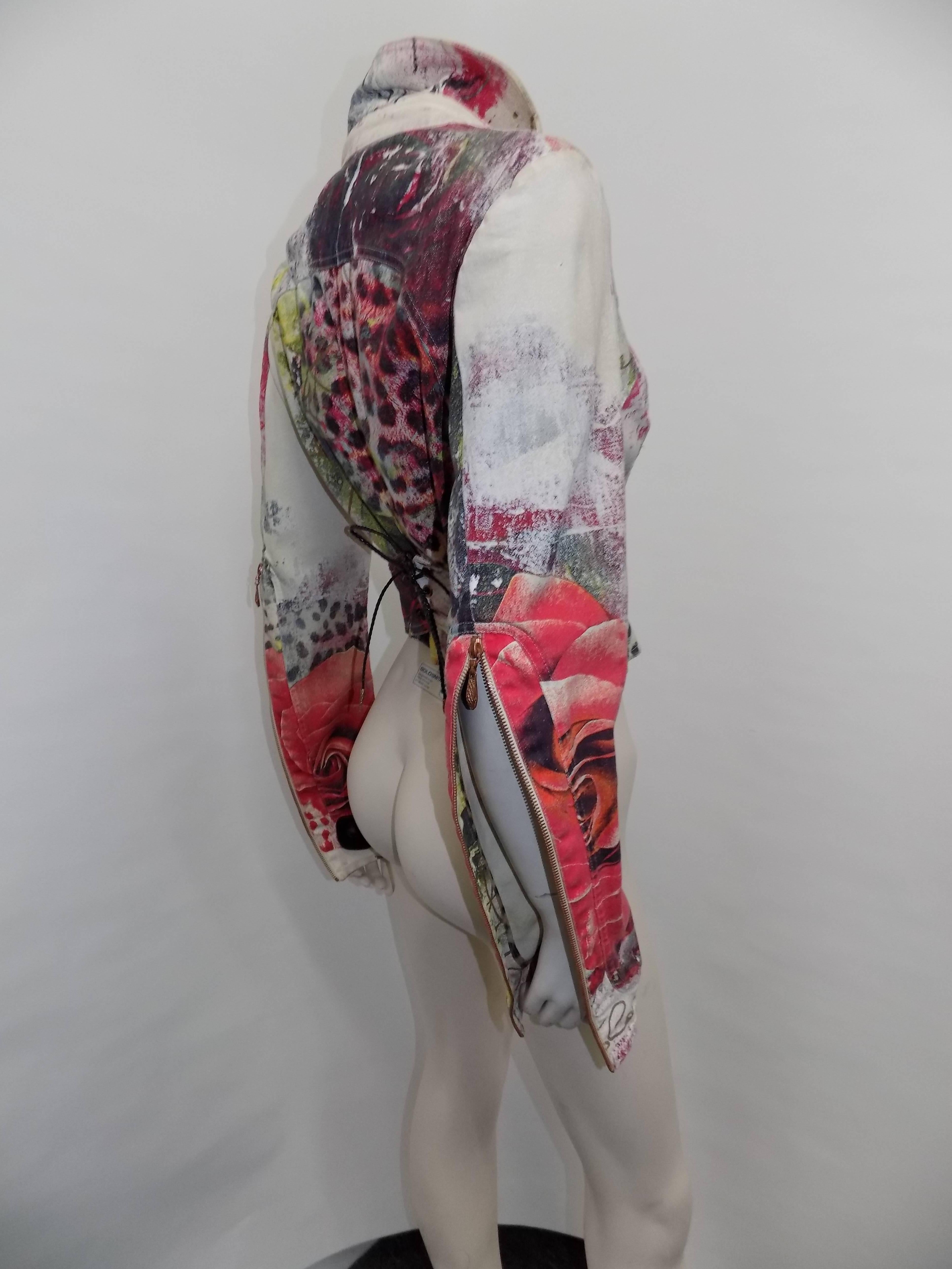 Roberto Cavalli  Rare printed  biker  jacket with zippers In Excellent Condition For Sale In New York, NY