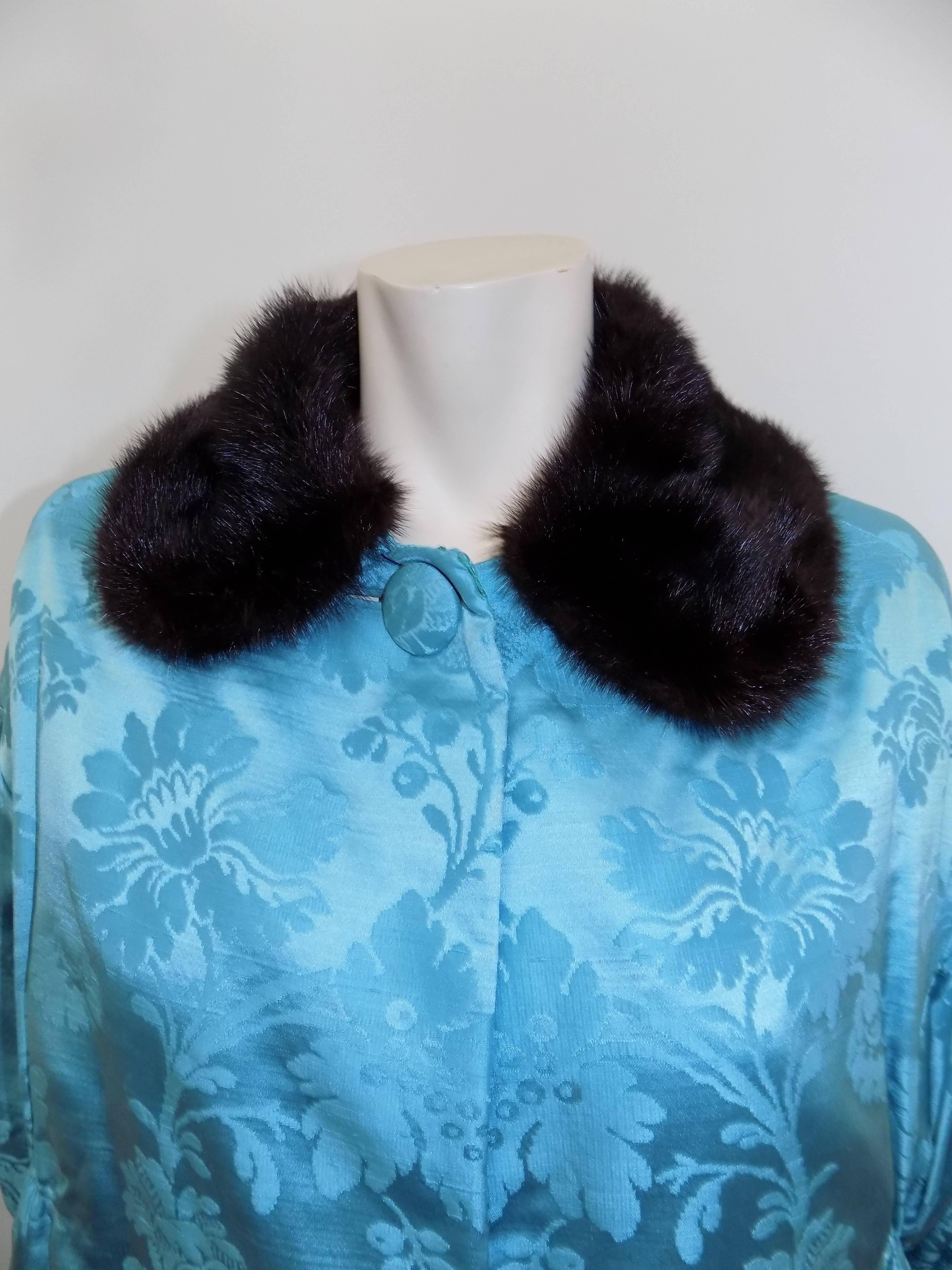 Jeanne Lanvin silk Mink fur trimmed Haute couture Coat 1950's In Excellent Condition For Sale In New York, NY
