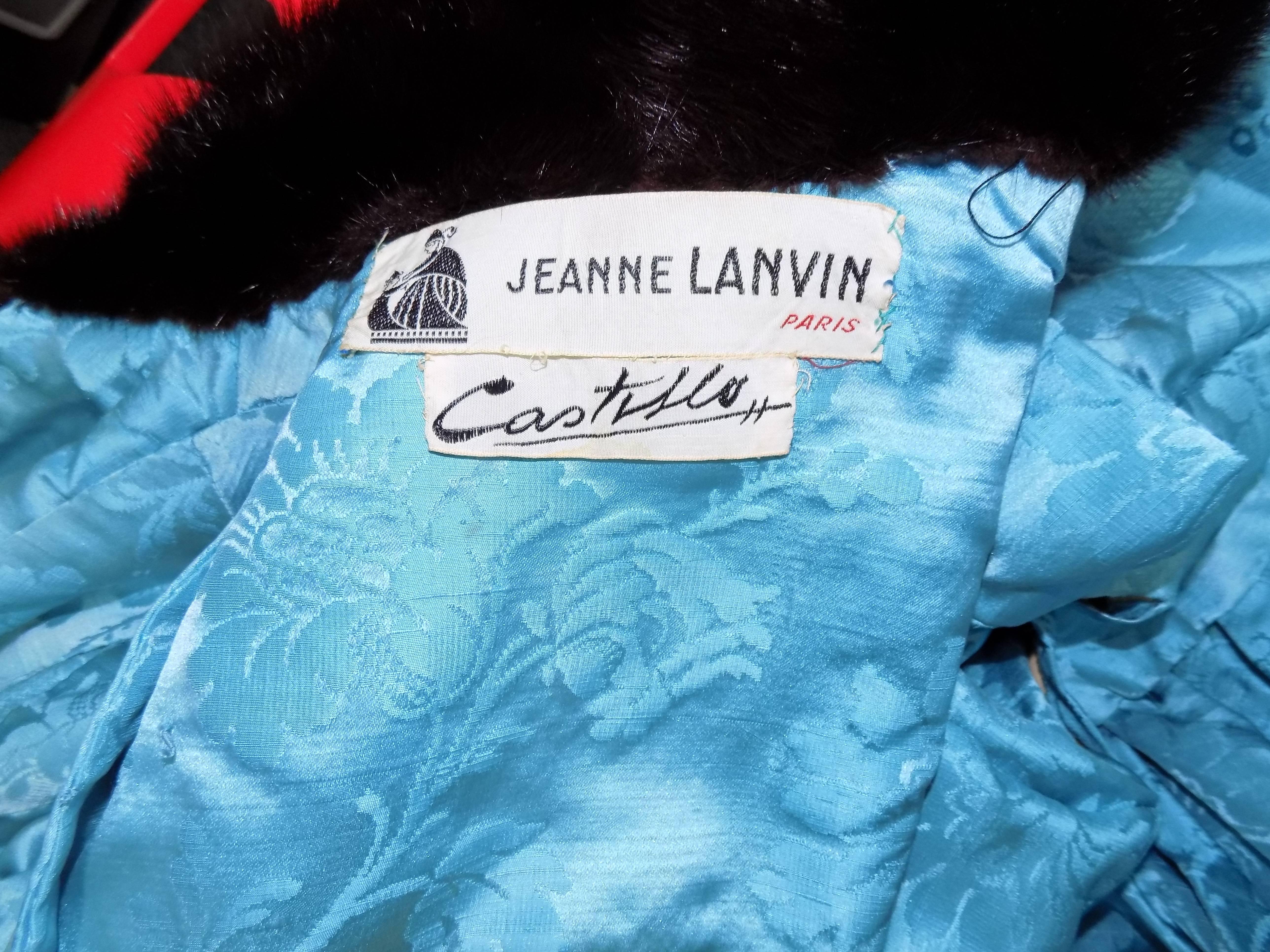 Women's Jeanne Lanvin silk Mink fur trimmed Haute couture Coat 1950's For Sale