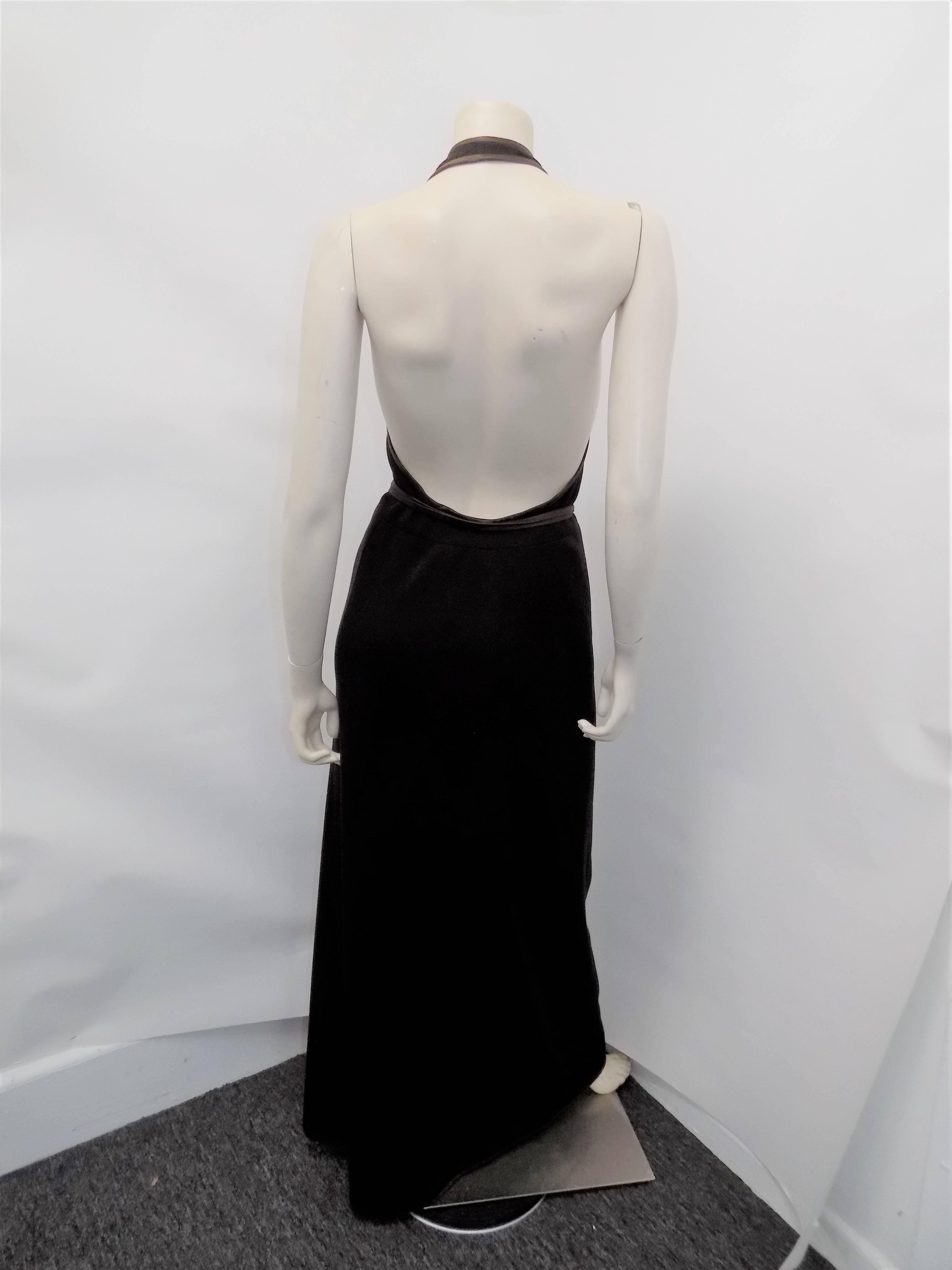 Black Sibley- Coffee Iconic halter wrap maxi dress gown Circa 1970 For Sale