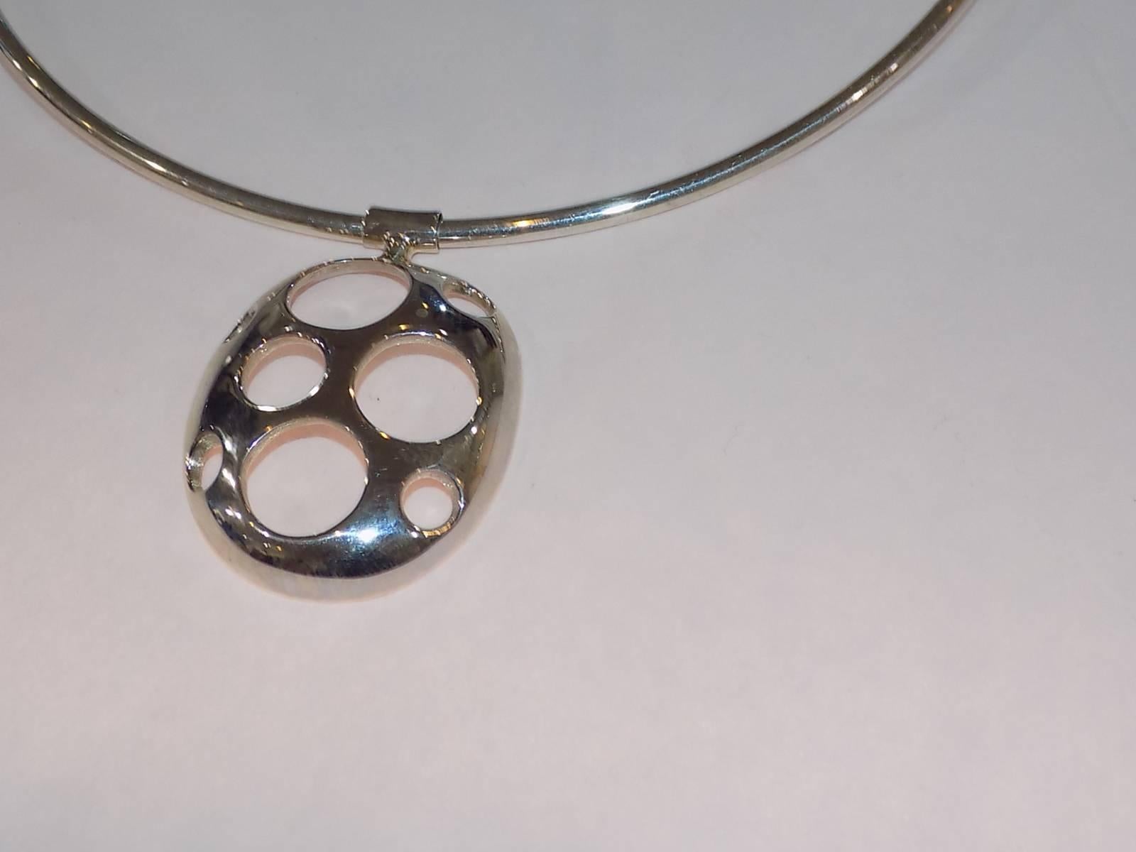 Art Deco Bill Schiffer   vintage signed Silver Chocker necklace with lunar pendant For Sale