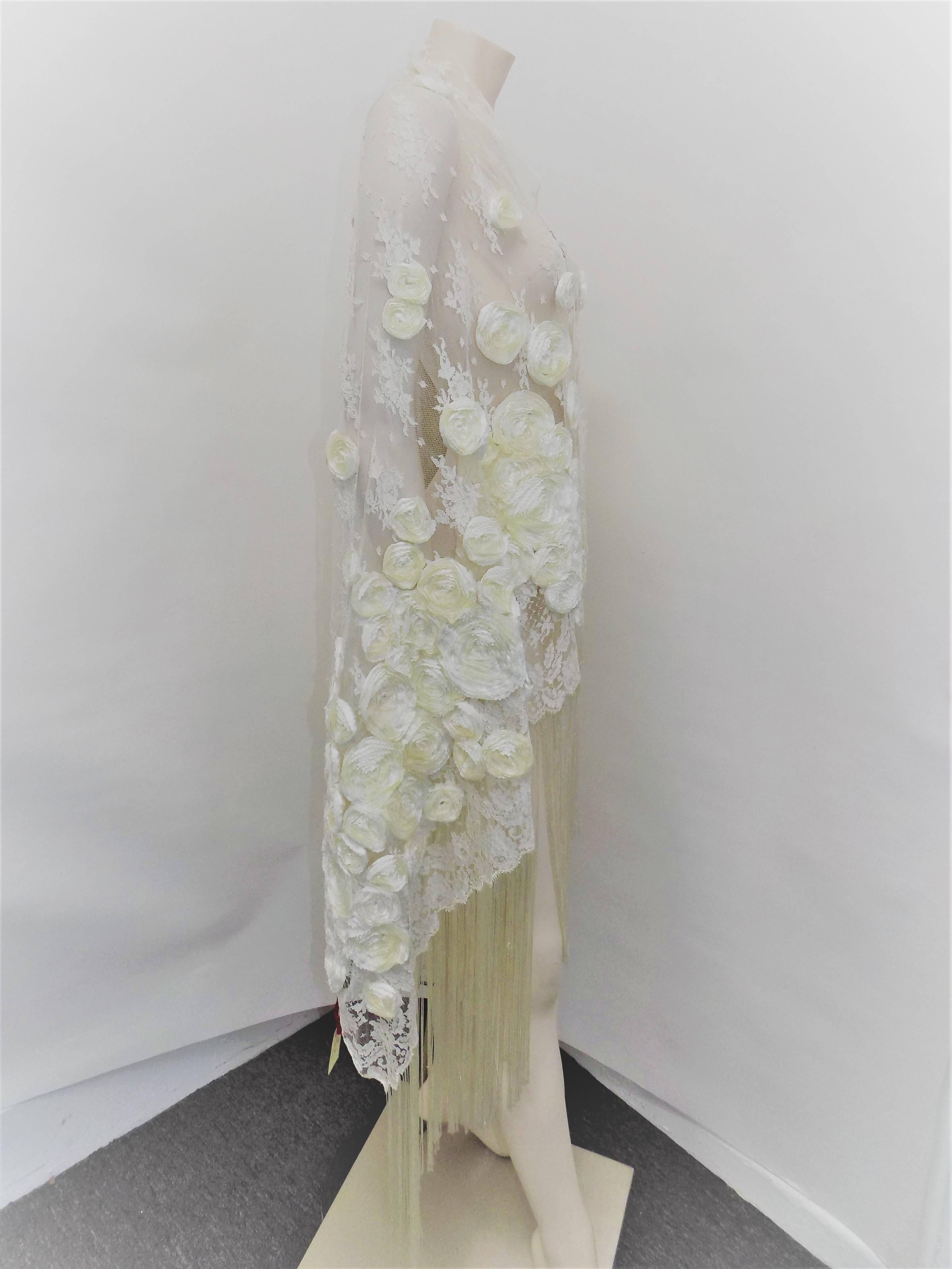 Gray Valentino New with tag  ivory Rosette  and fringes Lace Shawl / bridal