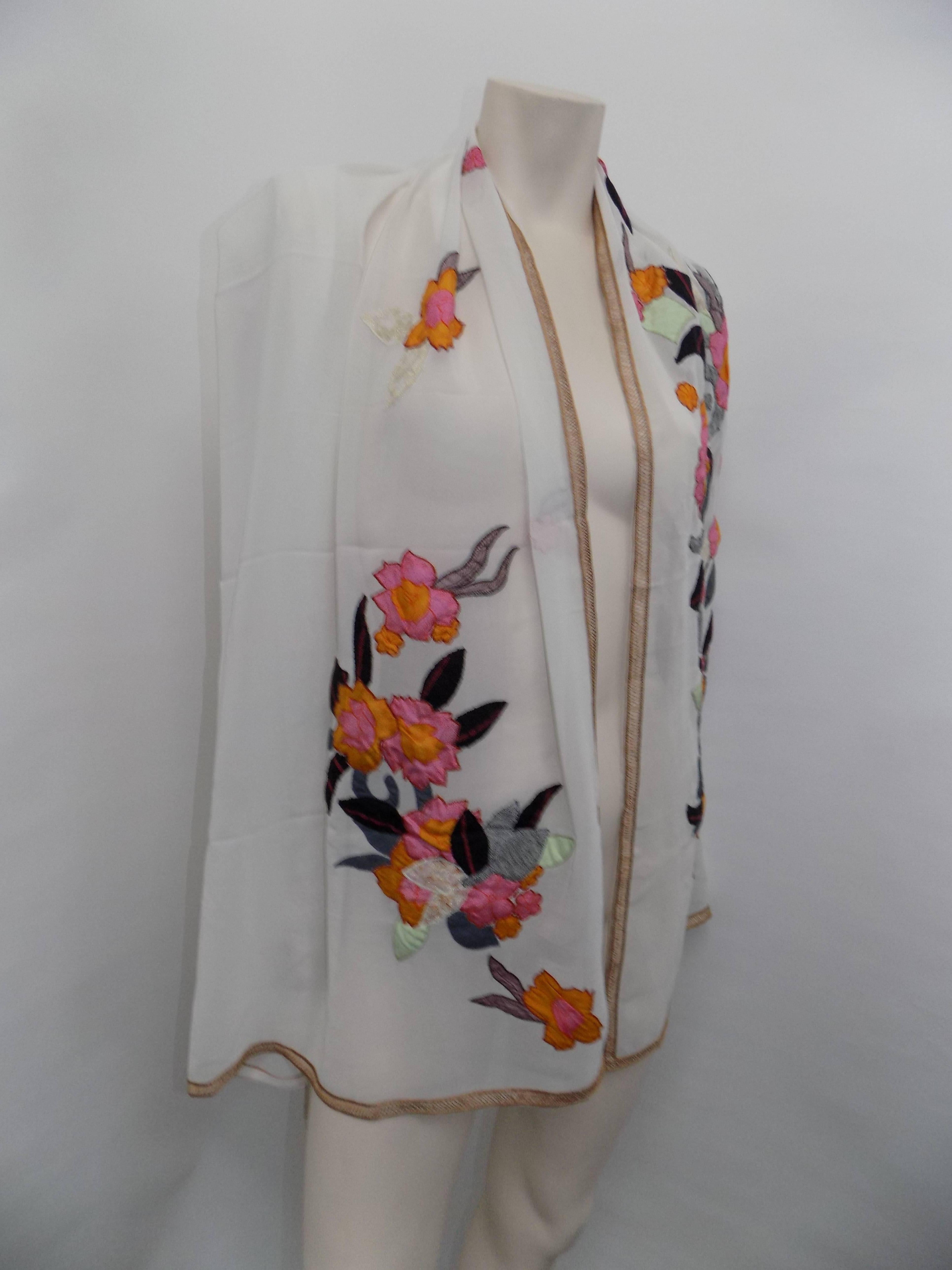 Gray Dries Van Noten New oversized silk embroidered shawl kimono For Sale