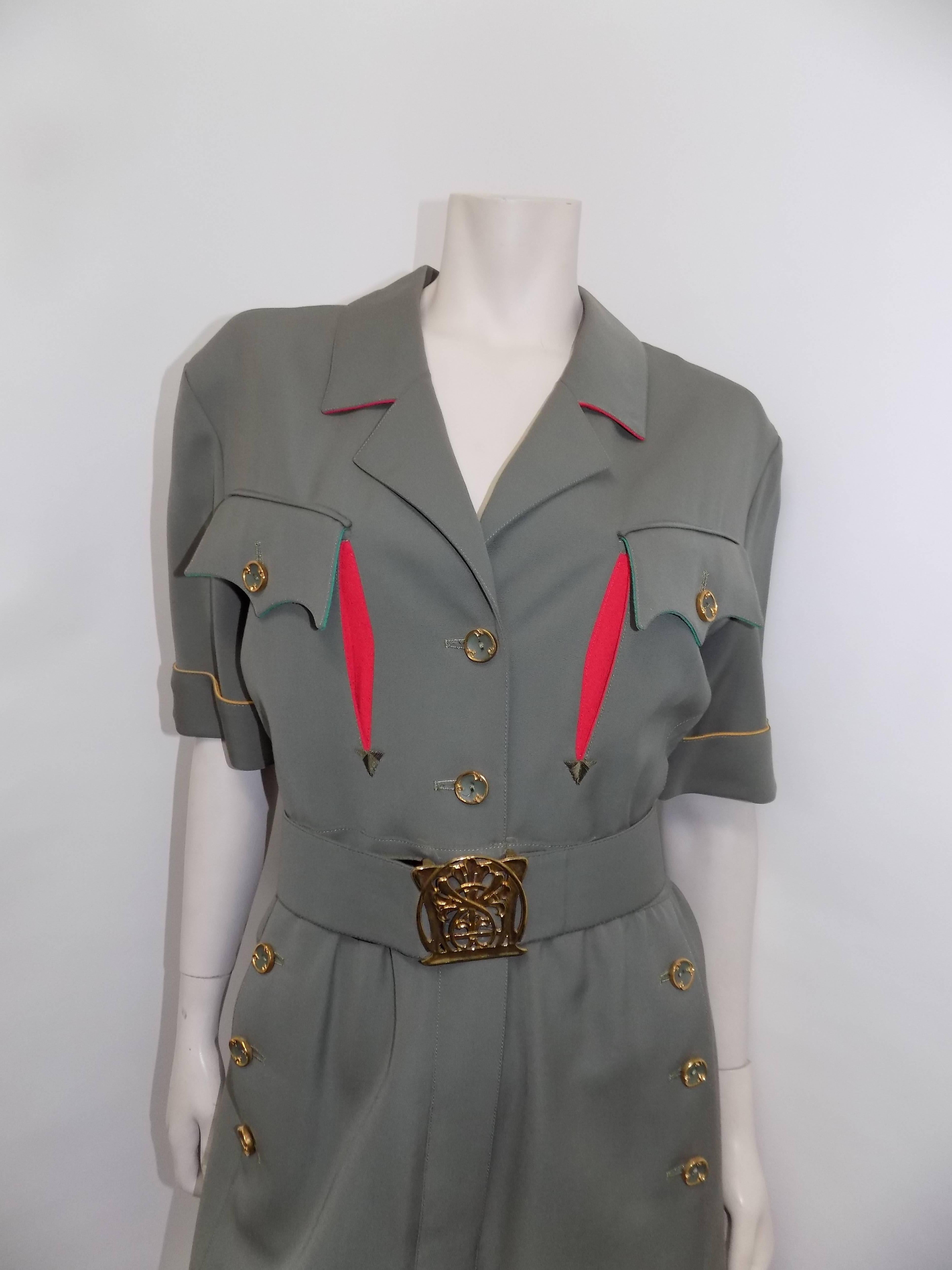 Gray Karl Lagerfeld Spectacular  Vintage Military style Dress with belt  sz 44