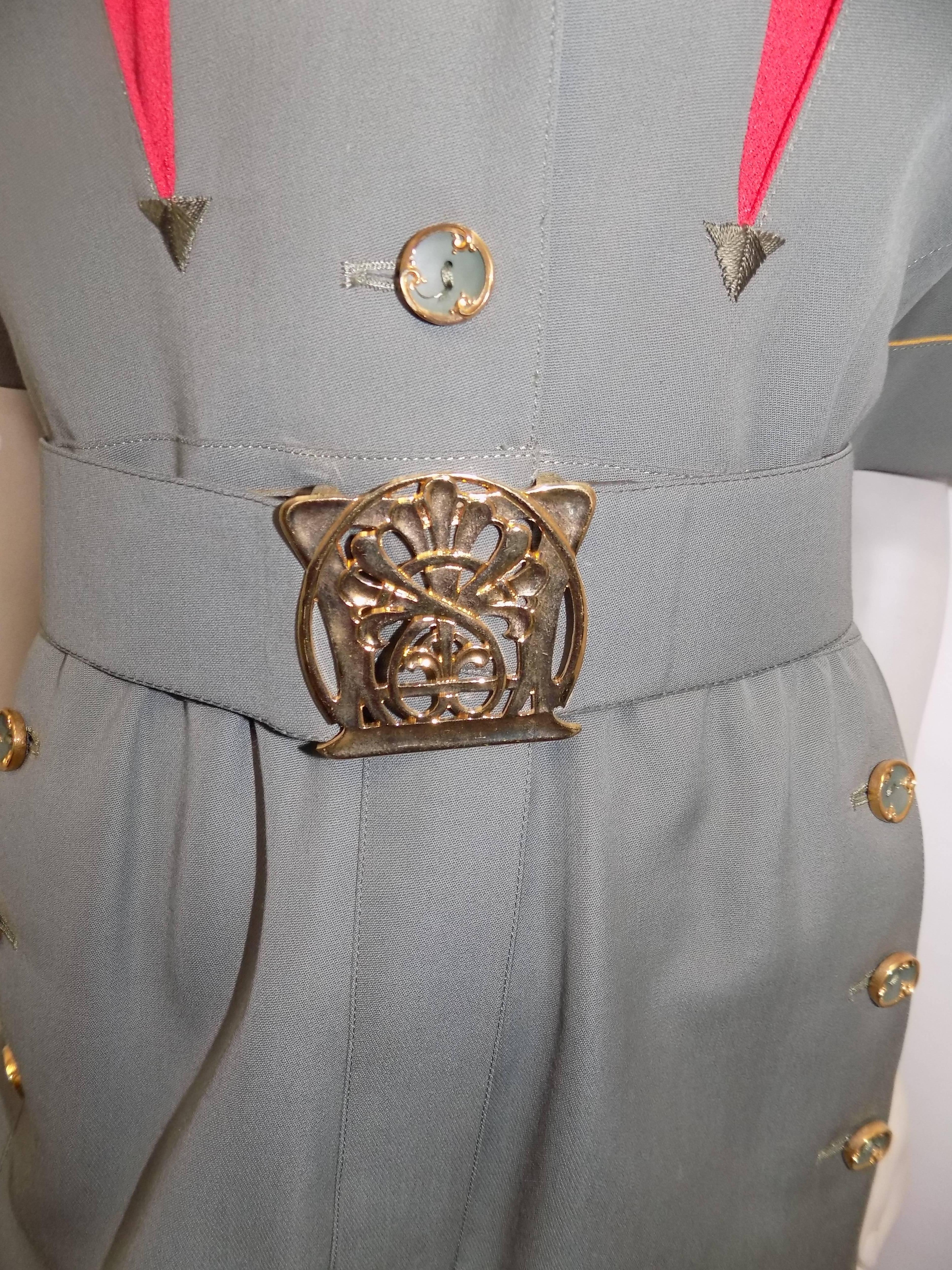 Karl Lagerfeld Spectacular  Vintage Military style Dress with belt  sz 44 In New Condition In New York, NY