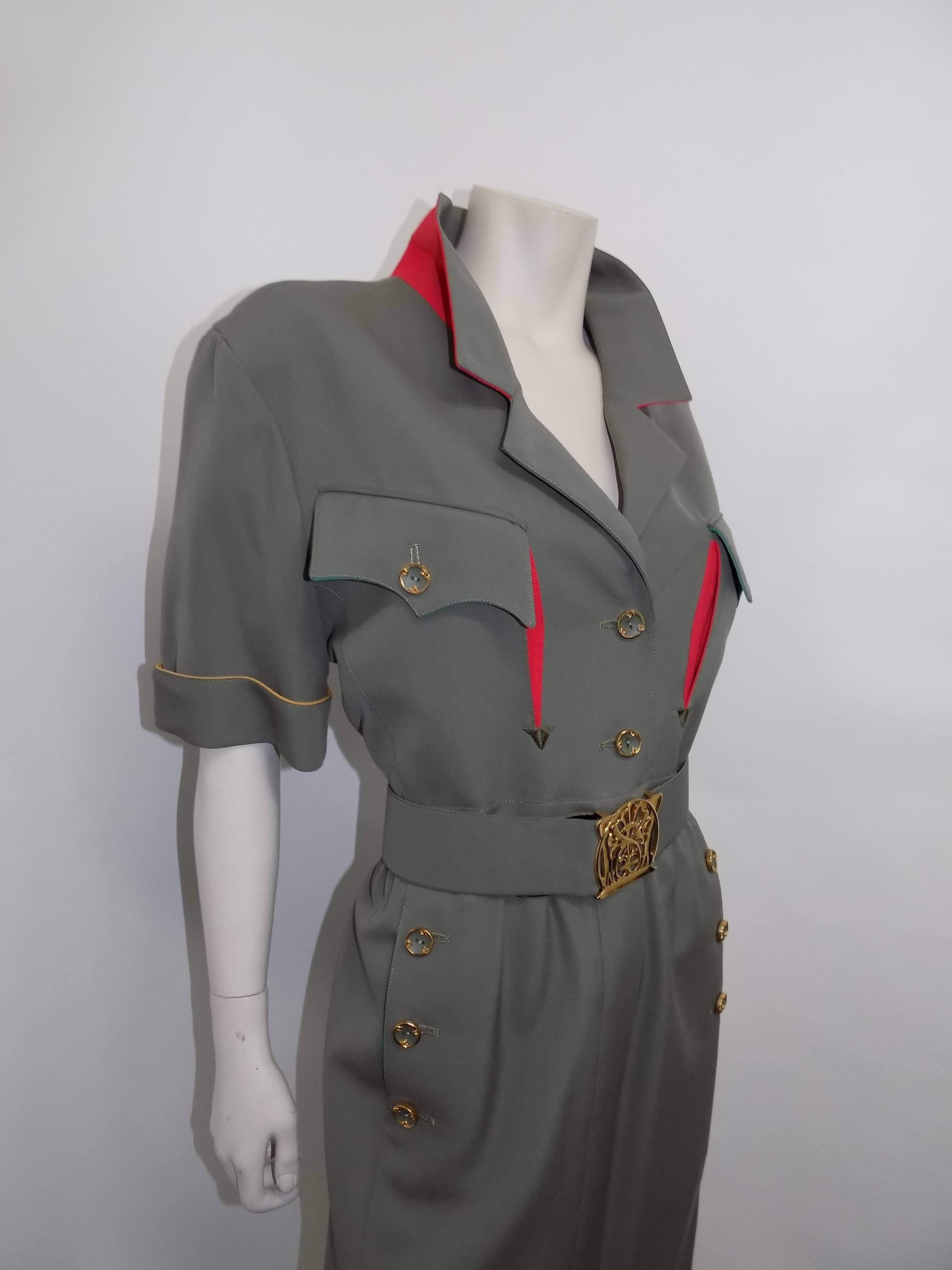 Karl Lagerfeld Spectacular  Vintage Military style Dress with belt  sz 44 1