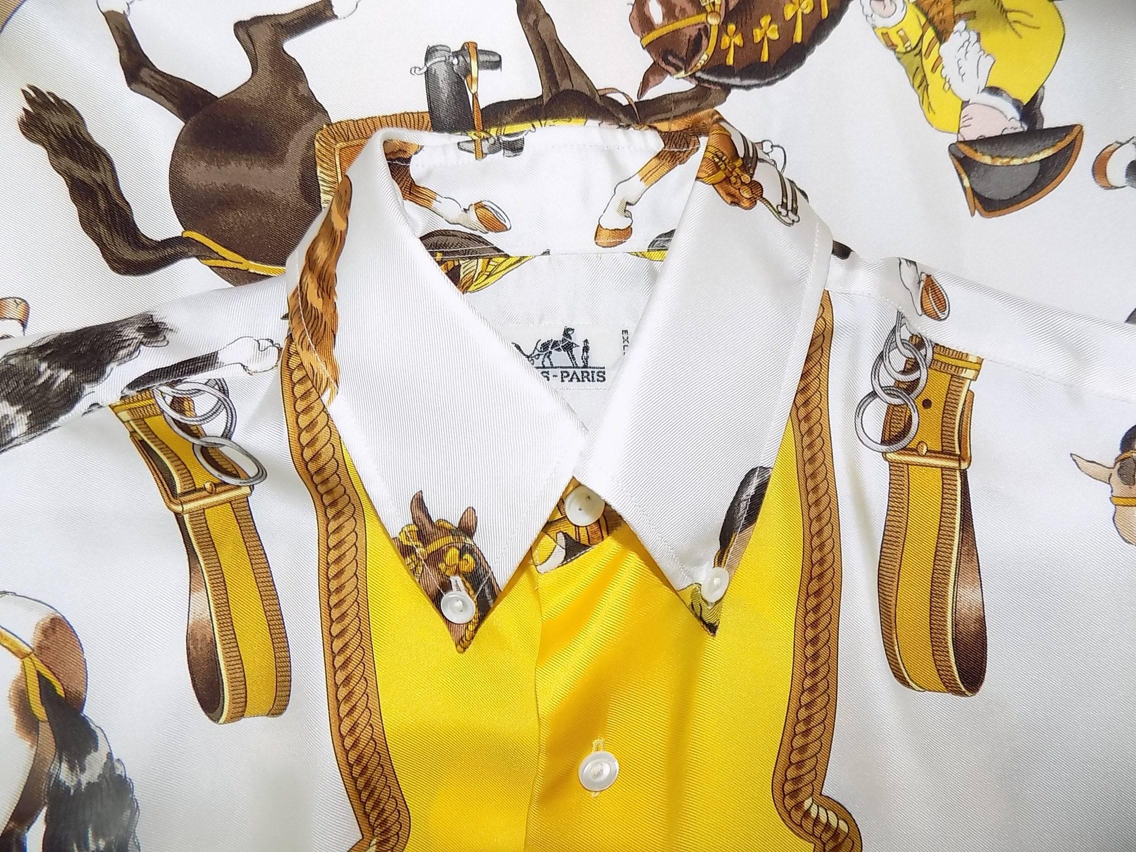 Hermes vintage silk equestrian buttondown shirt blouse 