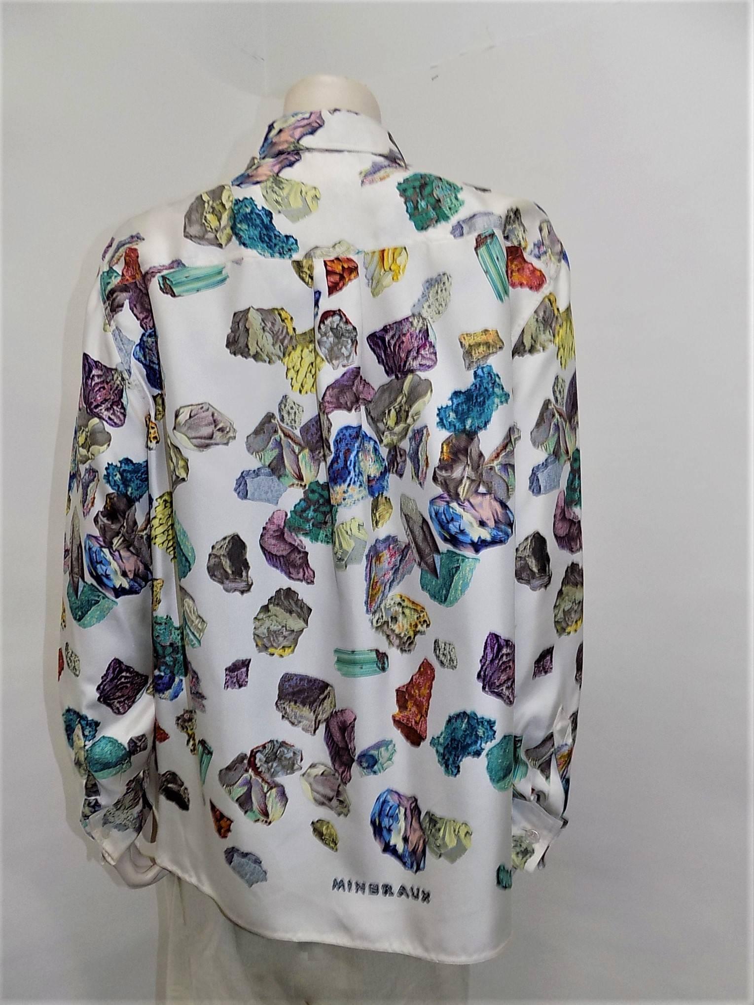 Gray Vintage Hermes 'Mineraux' Button Down Shirt/Blouse