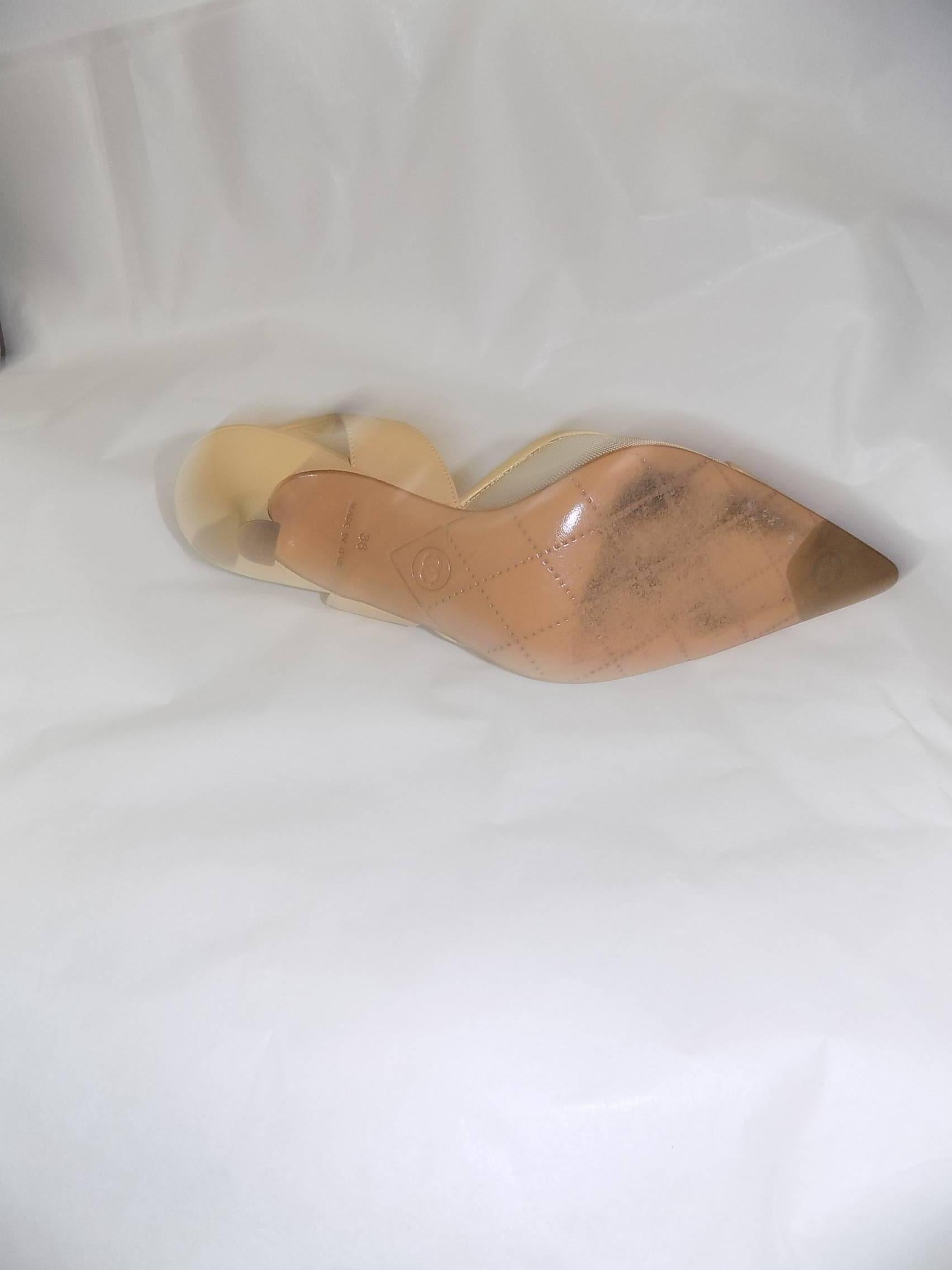 Chanel tan CC logo point toe slingback  shoes  sz 36 1