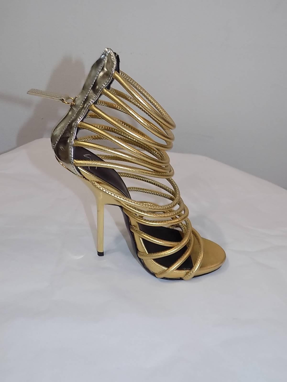 Giuseppe Zanotti Metallic Gold Strappy  Bangle Sandal  In New Condition In New York, NY