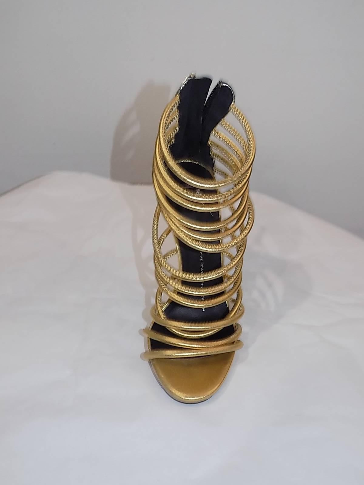 Brown Giuseppe Zanotti Metallic Gold Strappy  Bangle Sandal 