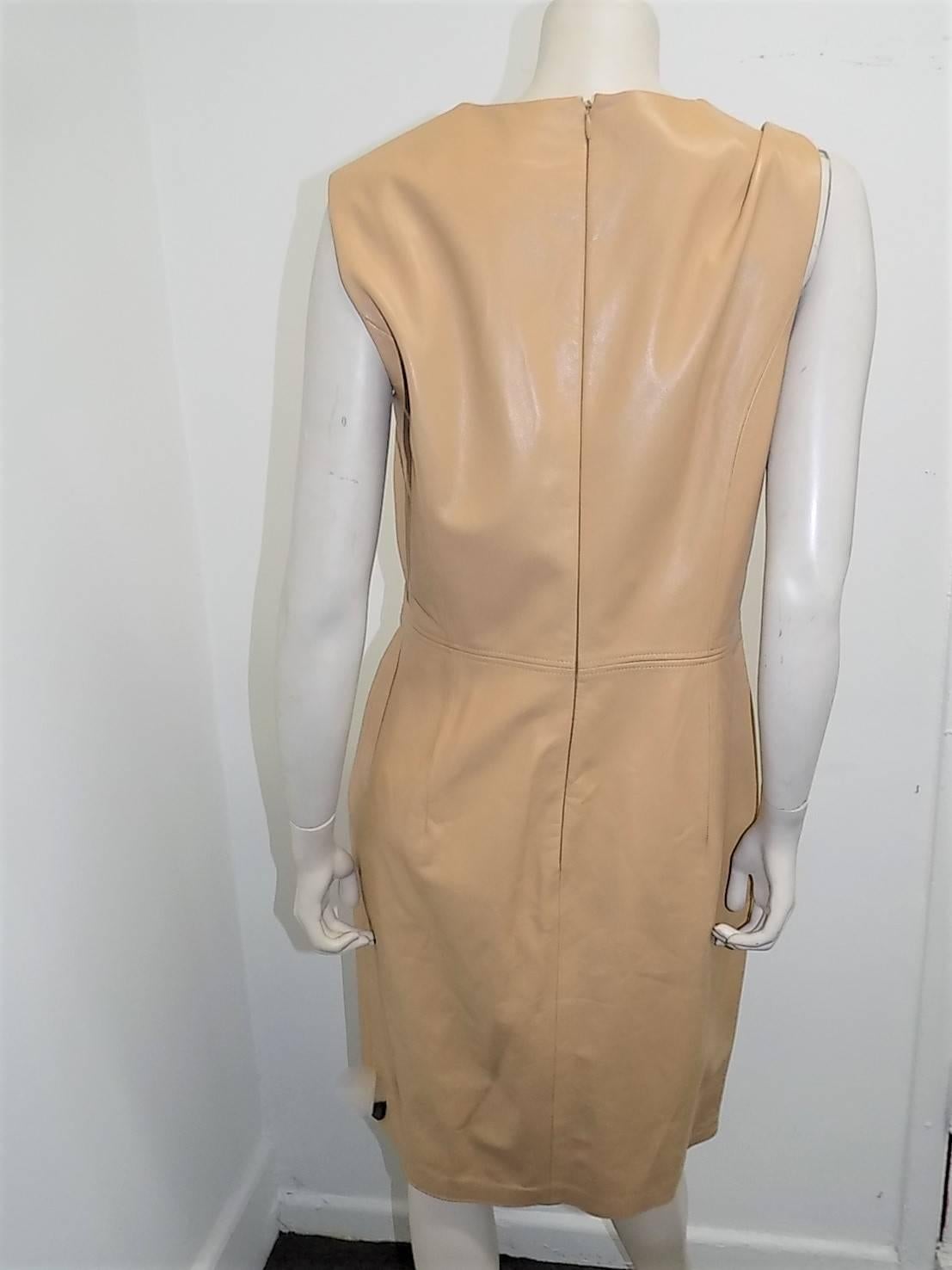 Brown  NEW Escada top stitch Lamb Leather sleeveless shift dress Sz 42 US 8