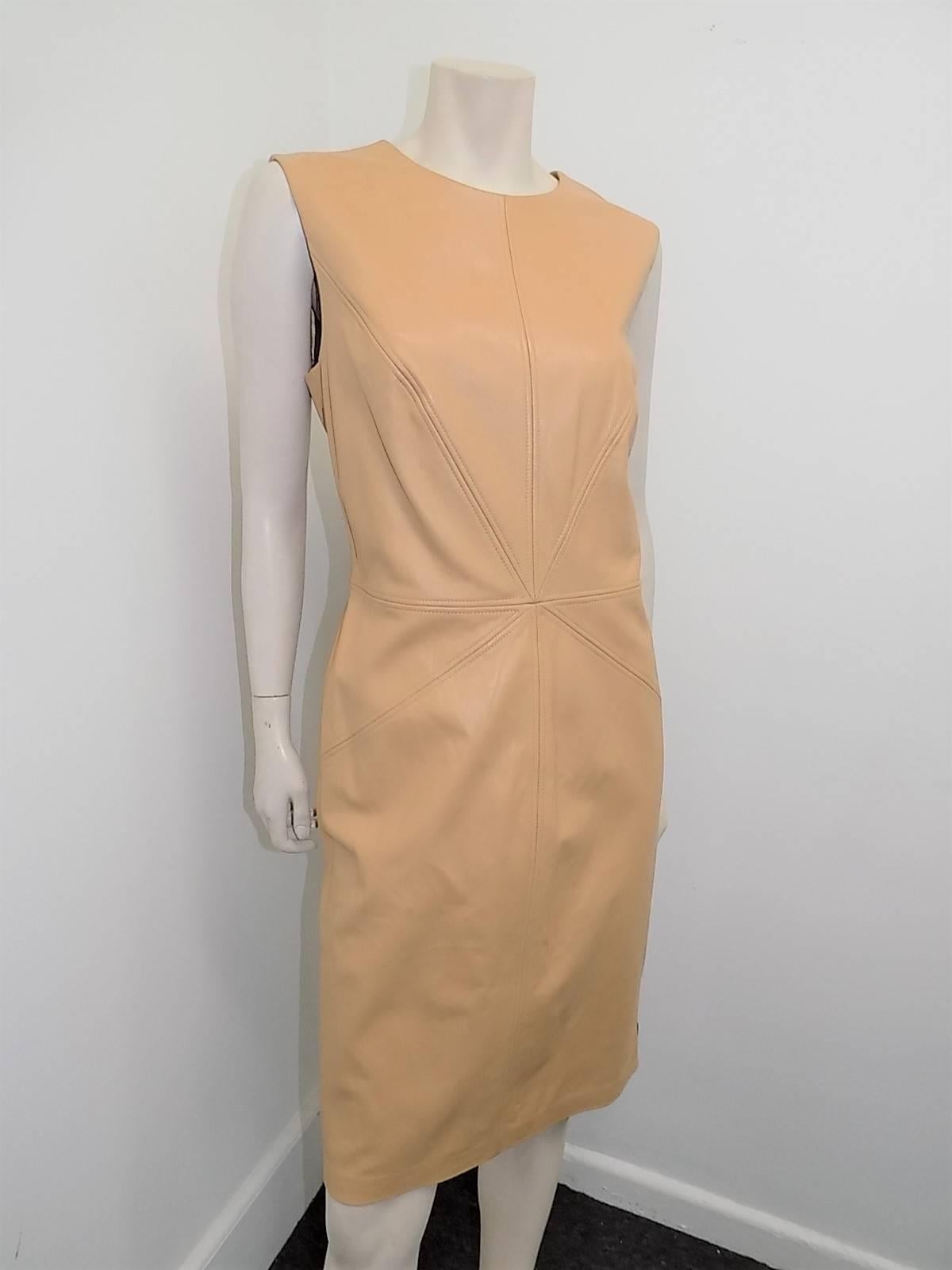 Women's  NEW Escada top stitch Lamb Leather sleeveless shift dress Sz 42 US 8