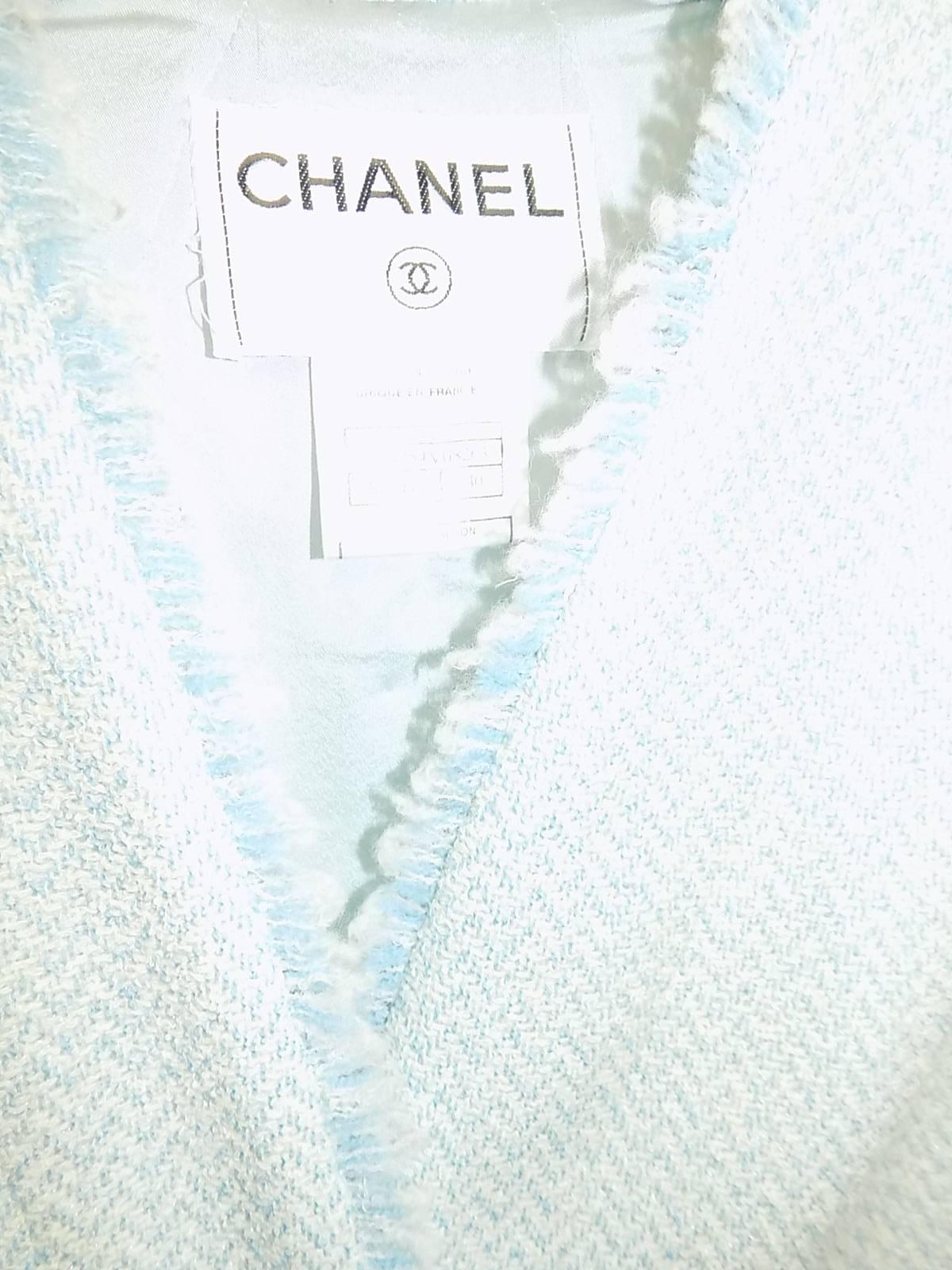 Beautiful Chanel Lite Blue Cropped Jacket  w Fringed trim Cruise 2000 sz 40 1