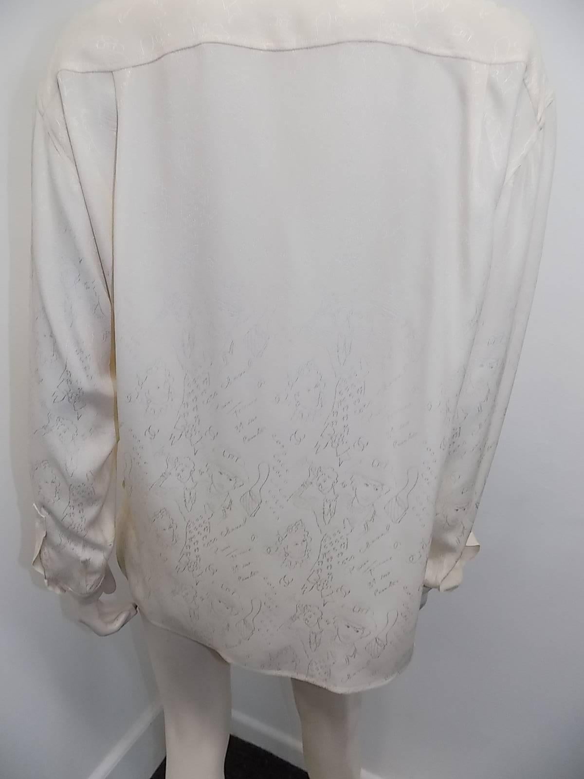 Chanel Rare Vintage cream silk Jacquard  blouse shirt sz 44 In Excellent Condition In New York, NY