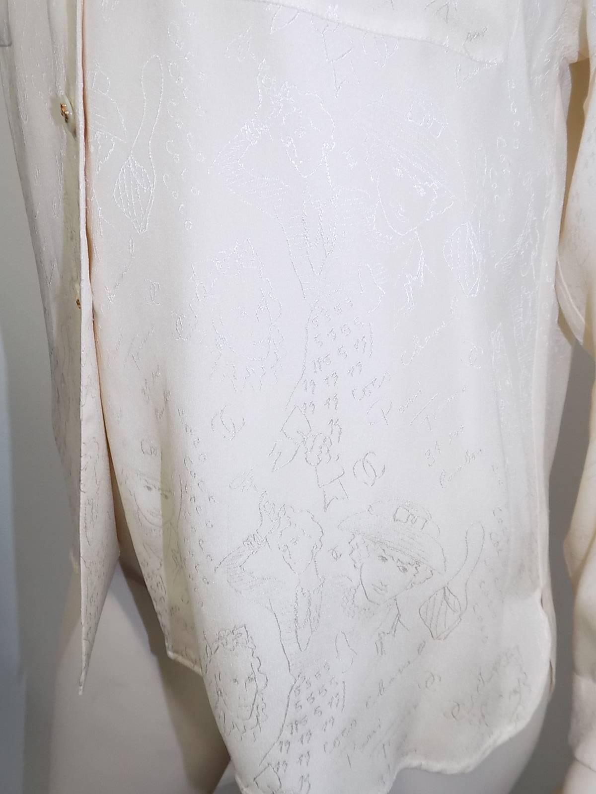 Chanel Rare Vintage cream silk Jacquard  blouse shirt sz 44 2