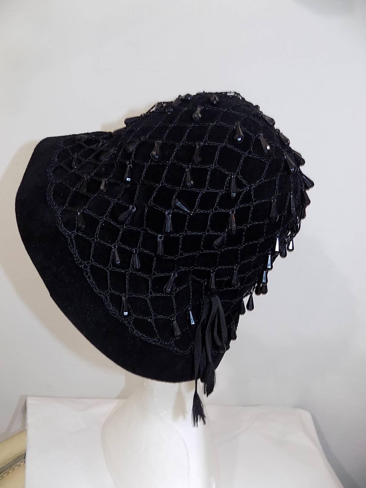  Beaded Vintage Yves Saint Laurent Clochette hat circa 1960 In Excellent Condition For Sale In New York, NY