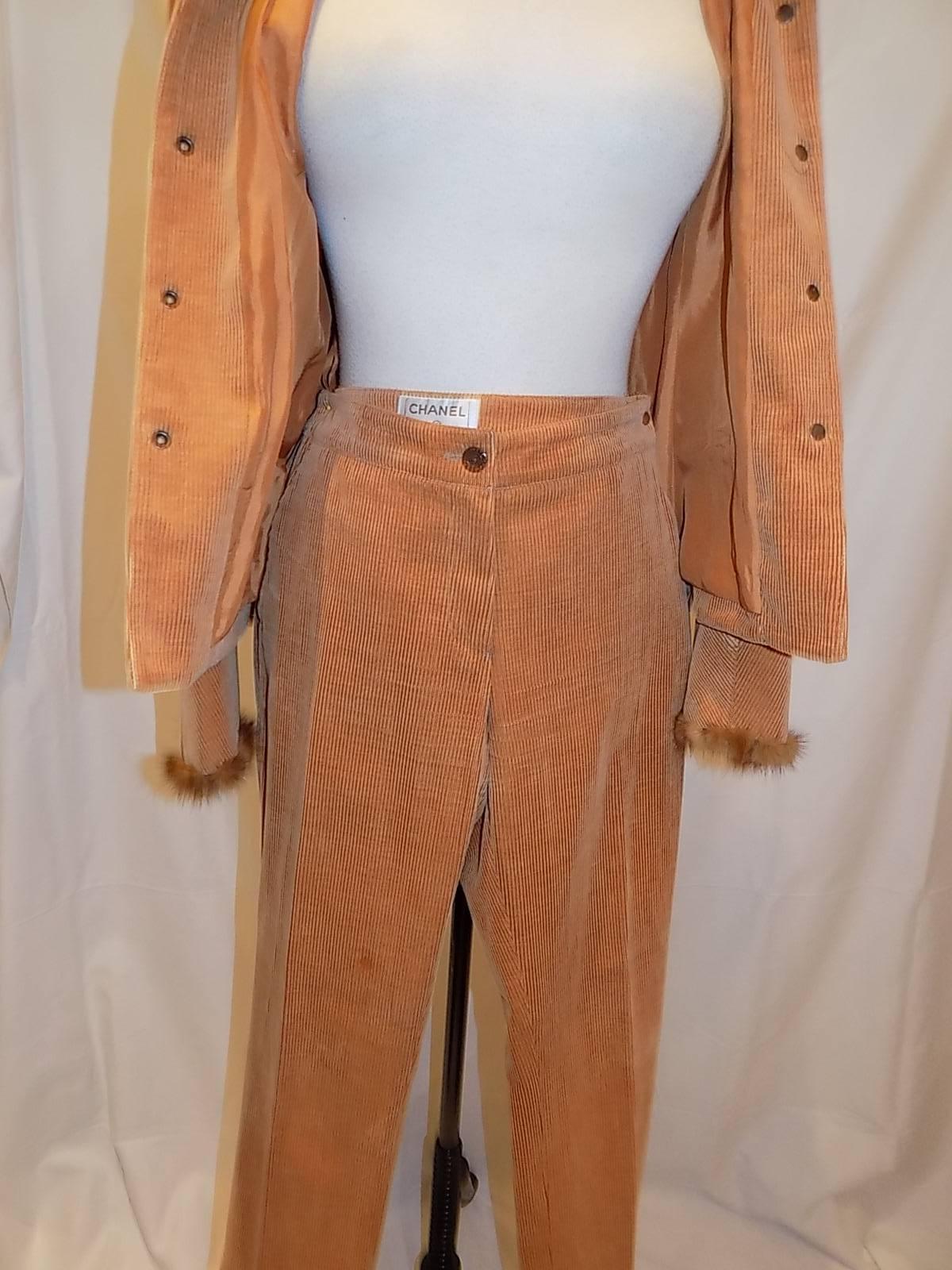 CHANEL Mink trimmed CORDUROY Pant suit size 36 2