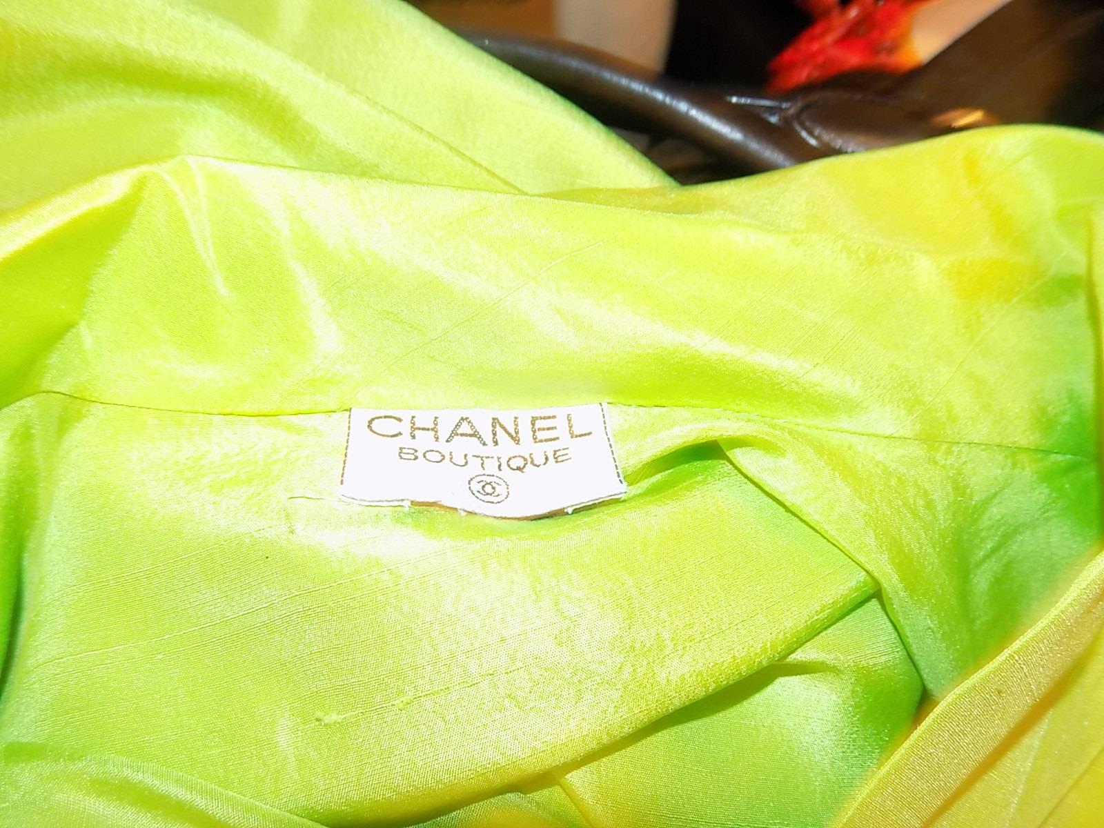 Green Chanel vintage lime green silk blouse top tunic For Sale