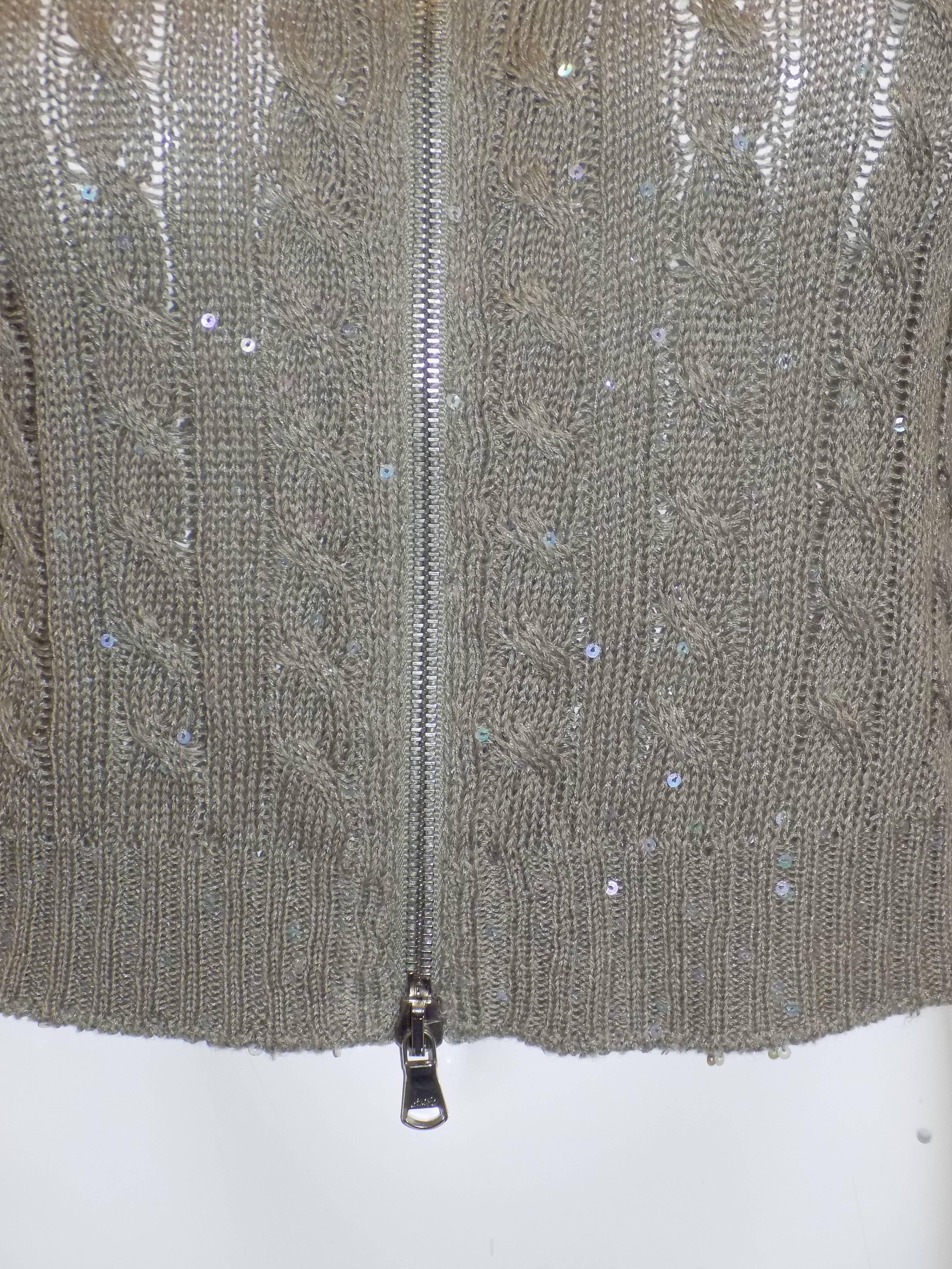 Brunello Cucinelli cable Knit Sequined Sweater cardigan crop top w zipper front In Excellent Condition In New York, NY