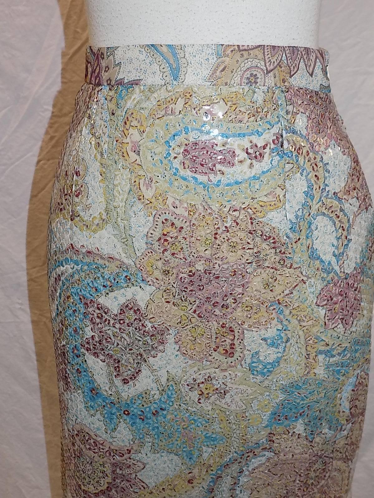 Etro silk print sequence skirt In Excellent Condition In New York, NY