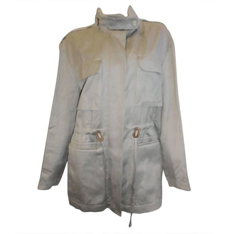 Hermes Hooded Safari Jacket with leather details For Sale