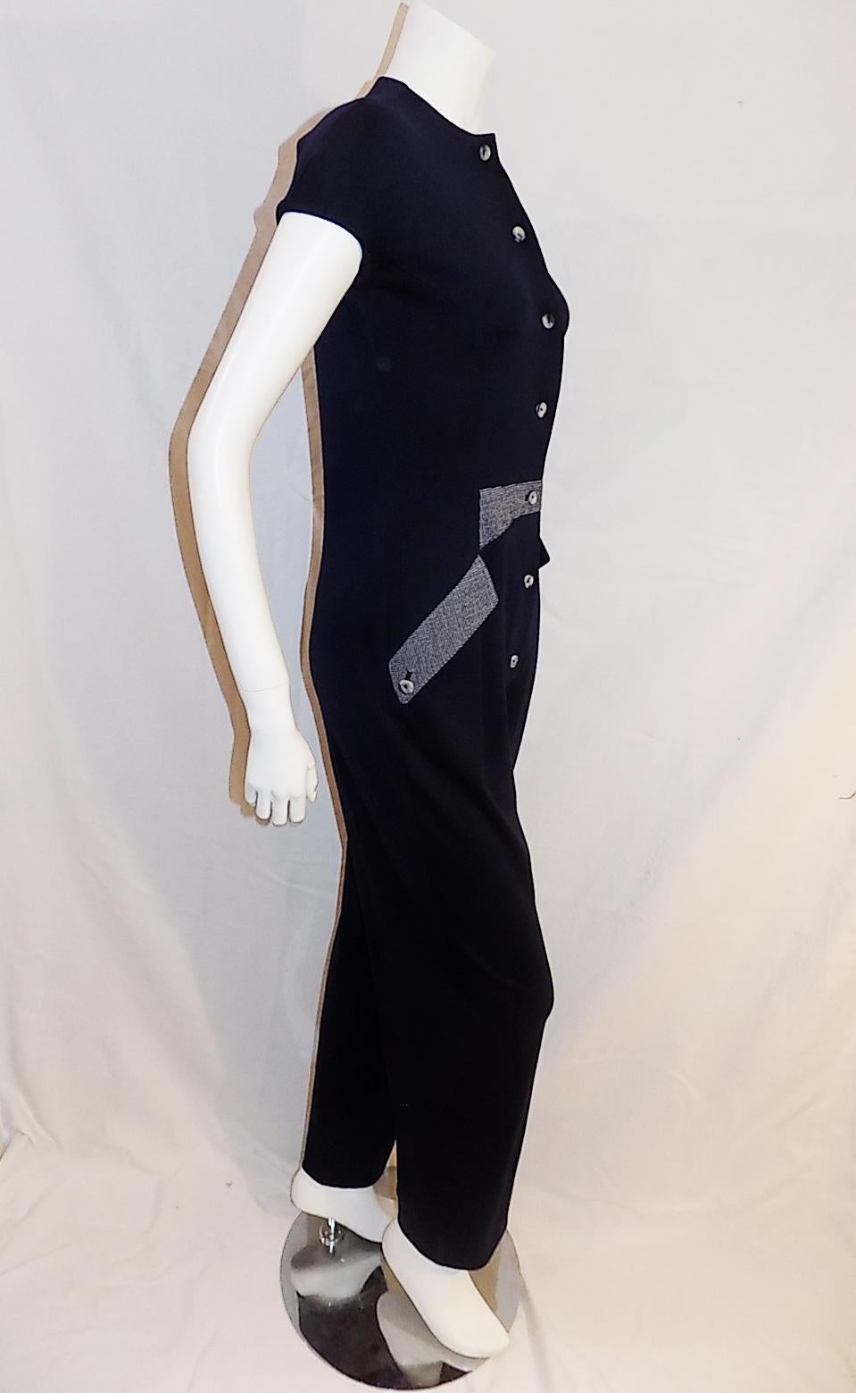 Rare Vintage Geoffrey Beene Jumper / Jumpsuit  navy with checker detail  In Excellent Condition For Sale In New York, NY