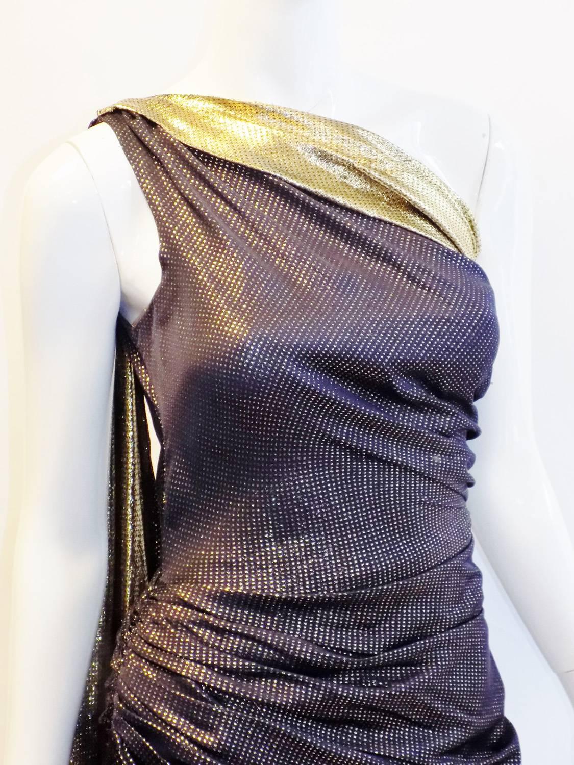 Vicky Tiel Vintage Draped Goddess  Gold Lame dress For Sale 1