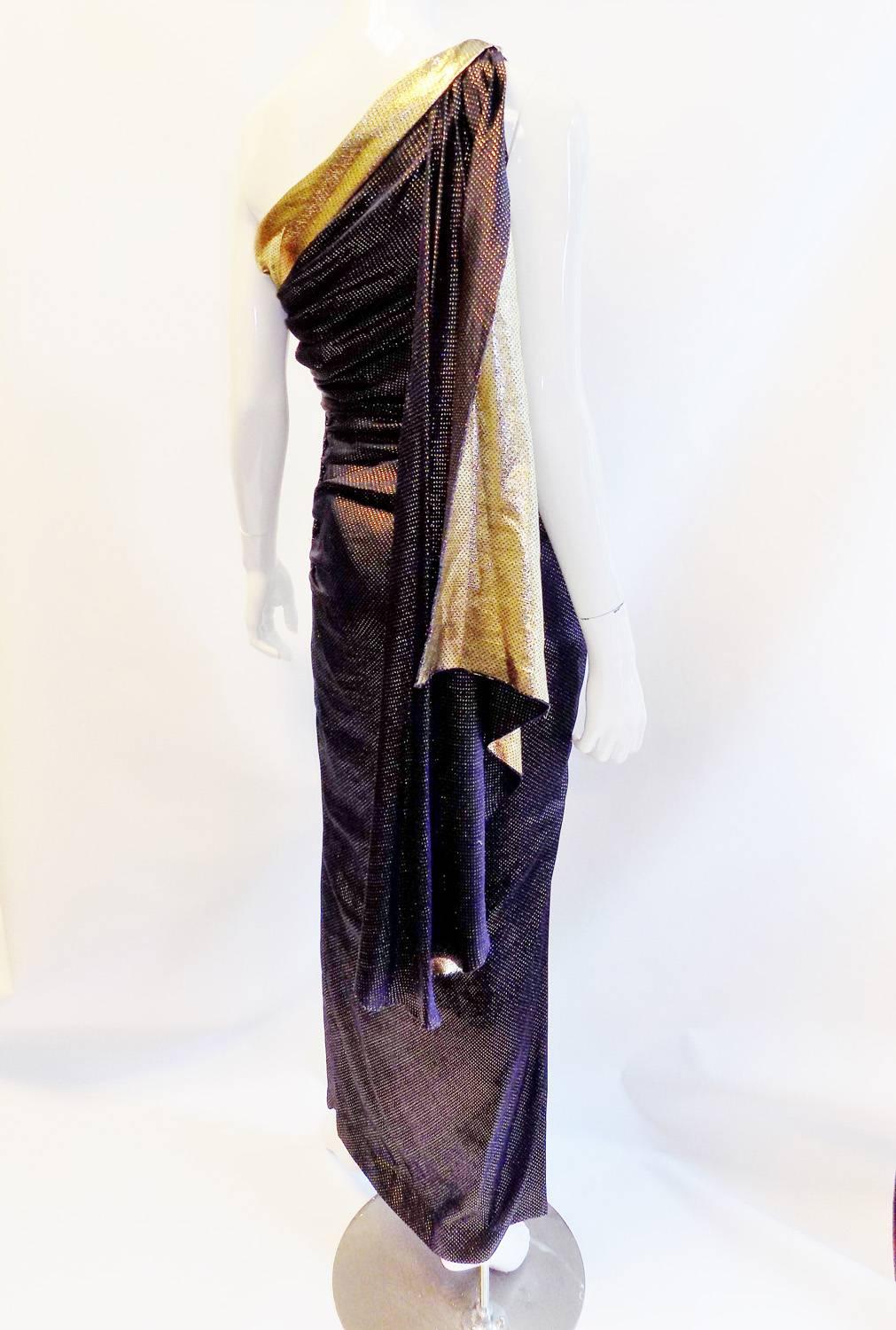 Women's Vicky Tiel Vintage Draped Goddess  Gold Lame dress For Sale