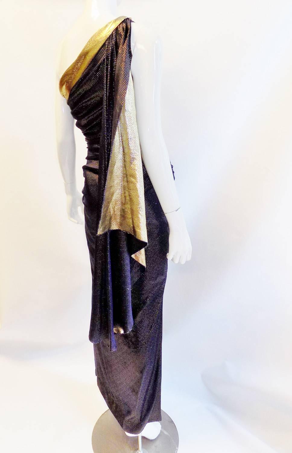 Vicky Tiel Vintage Draped Goddess  Gold Lame dress In Excellent Condition For Sale In New York, NY
