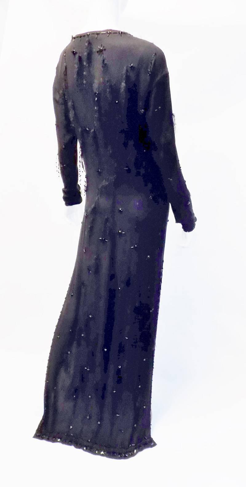 Black Prada silk beaded kaftan dress/gown For Sale