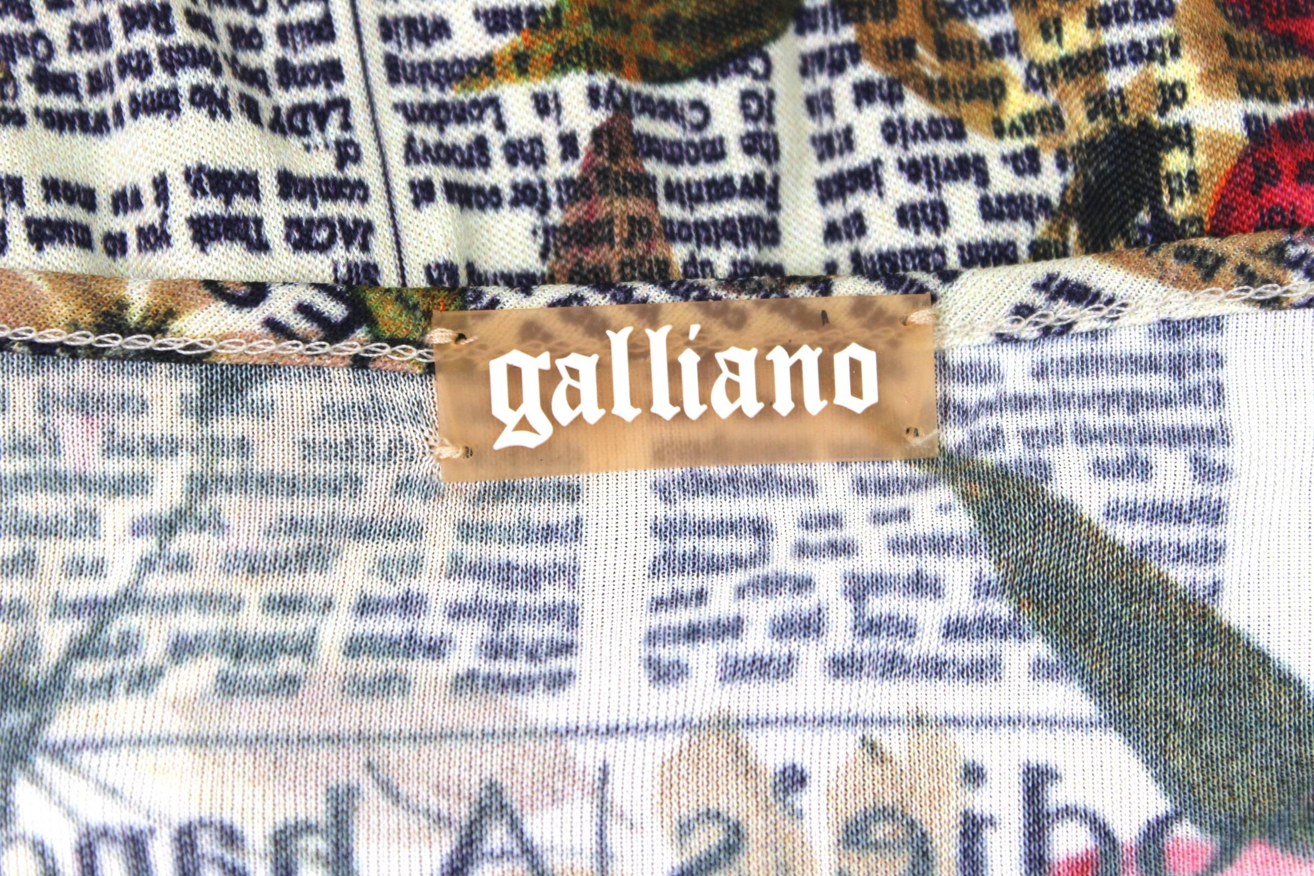 John Galliano Newspaper Print and Flowers Draped Dress 2