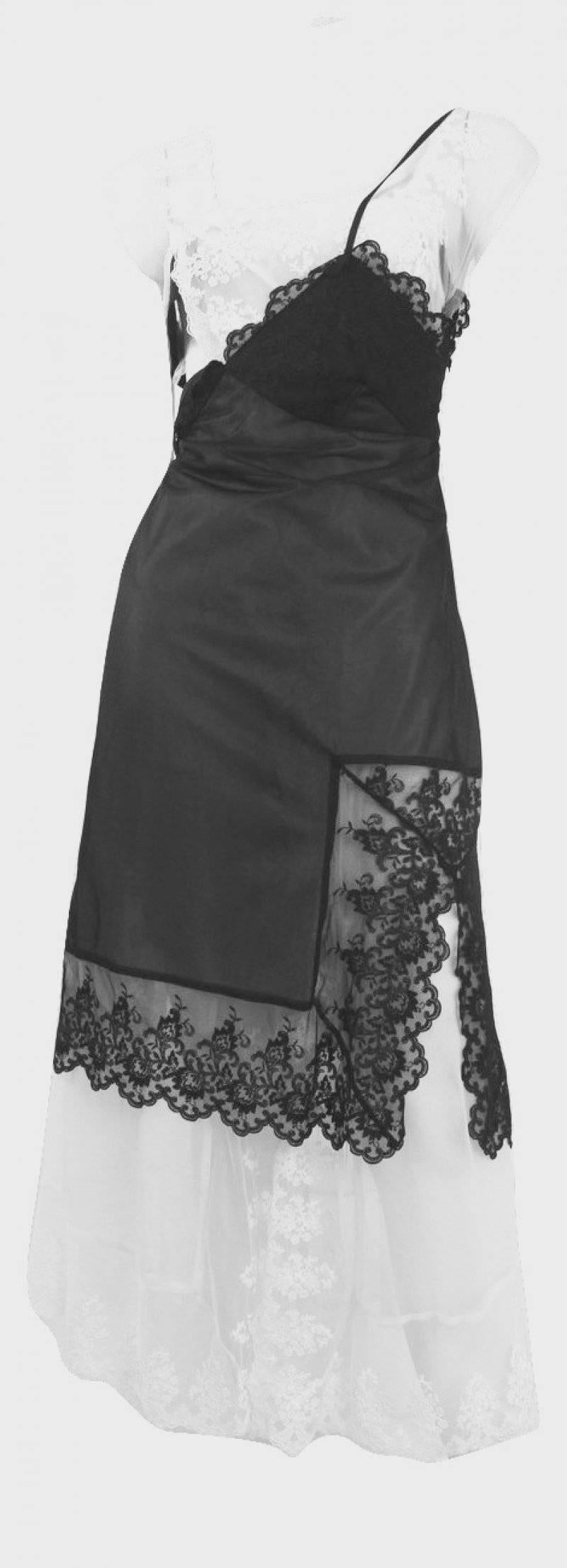 Black Comme des Garcons 2001 Collection Runway Embroidered Negligee Dress