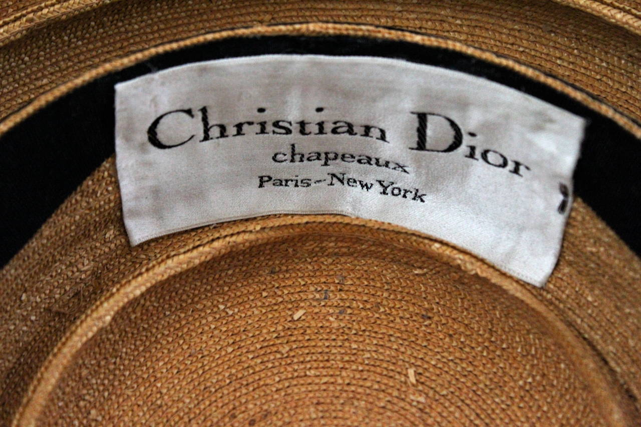 Women's Christian Dior 1950's Straw Saucer Chapeaux with Velvet Bow