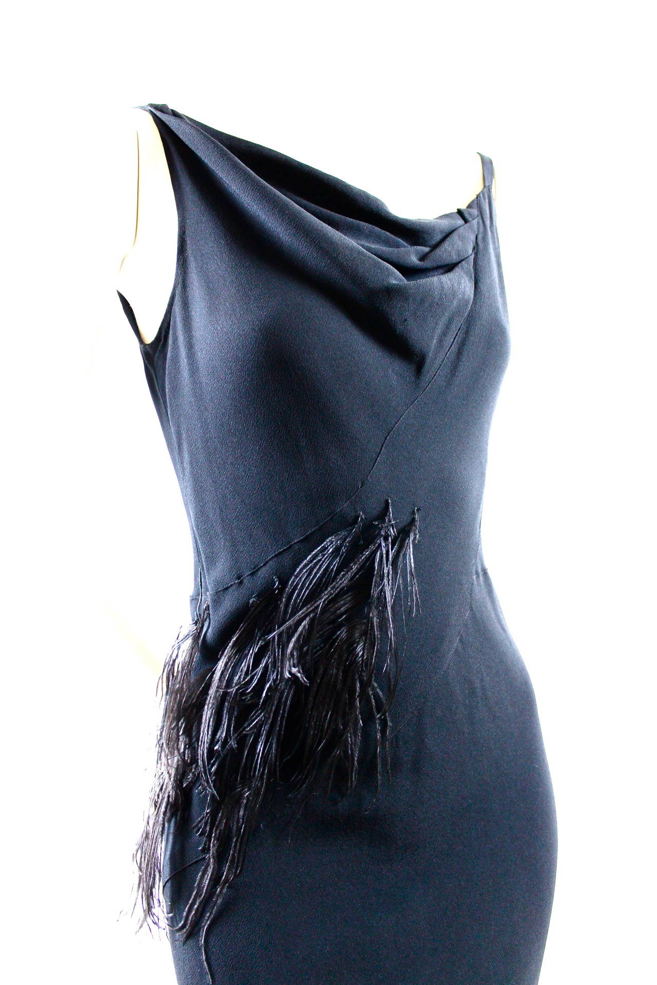 Women's Paquin Couture 1930s Bias Satin Back Crepe and Ostrich Feather Gown