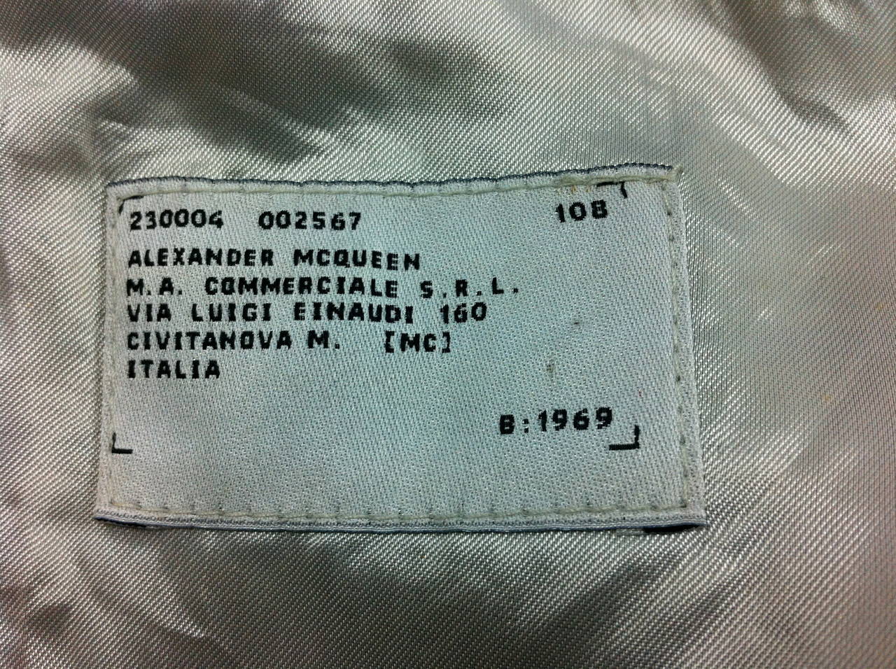 Rare Alexander Mcqueen Mens 1995/6 Jacket with McQueen's date of birth label 1