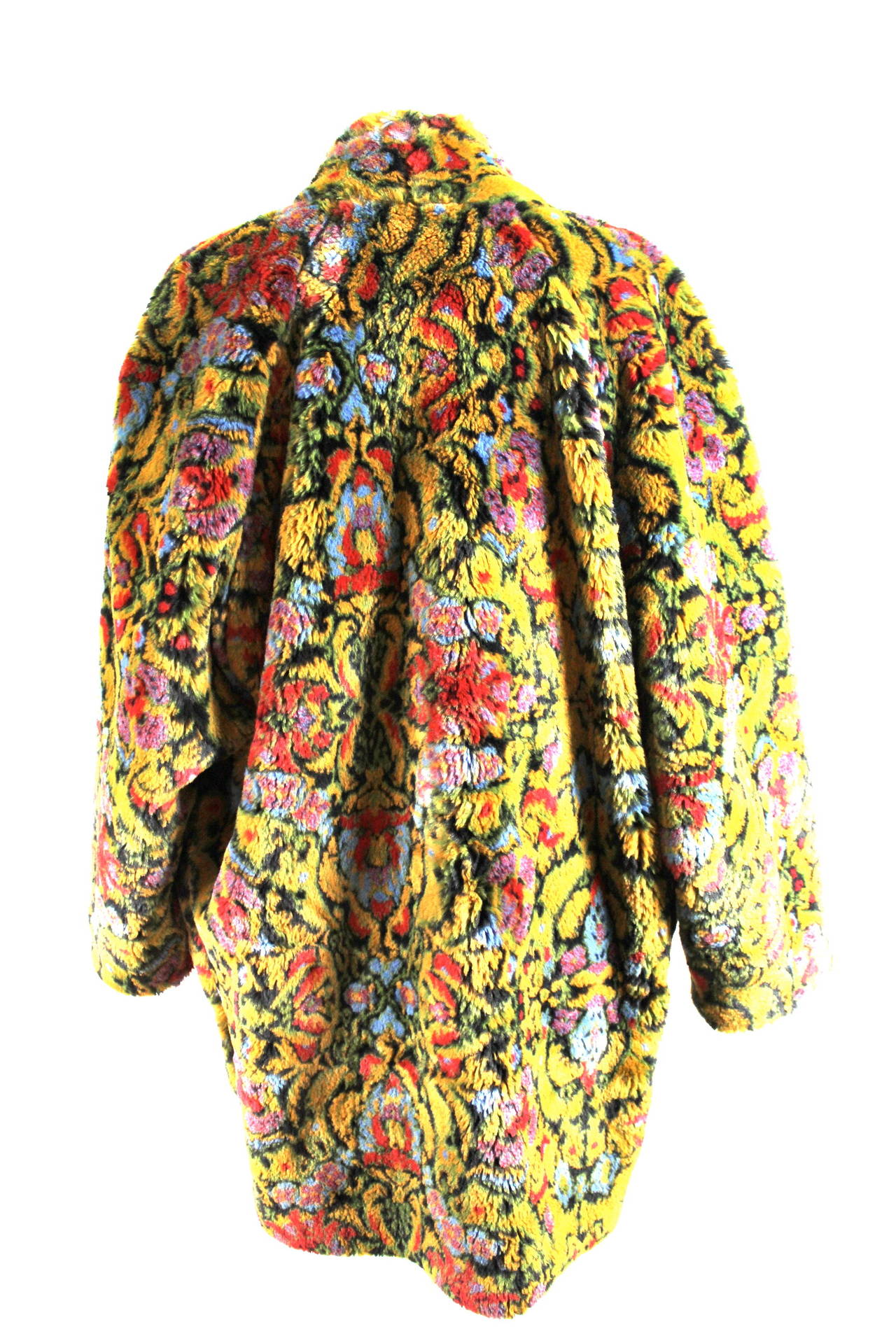 Guy Laroche Faux Fur Tapestry Print Cocoon Coat In Excellent Condition In Bath, GB