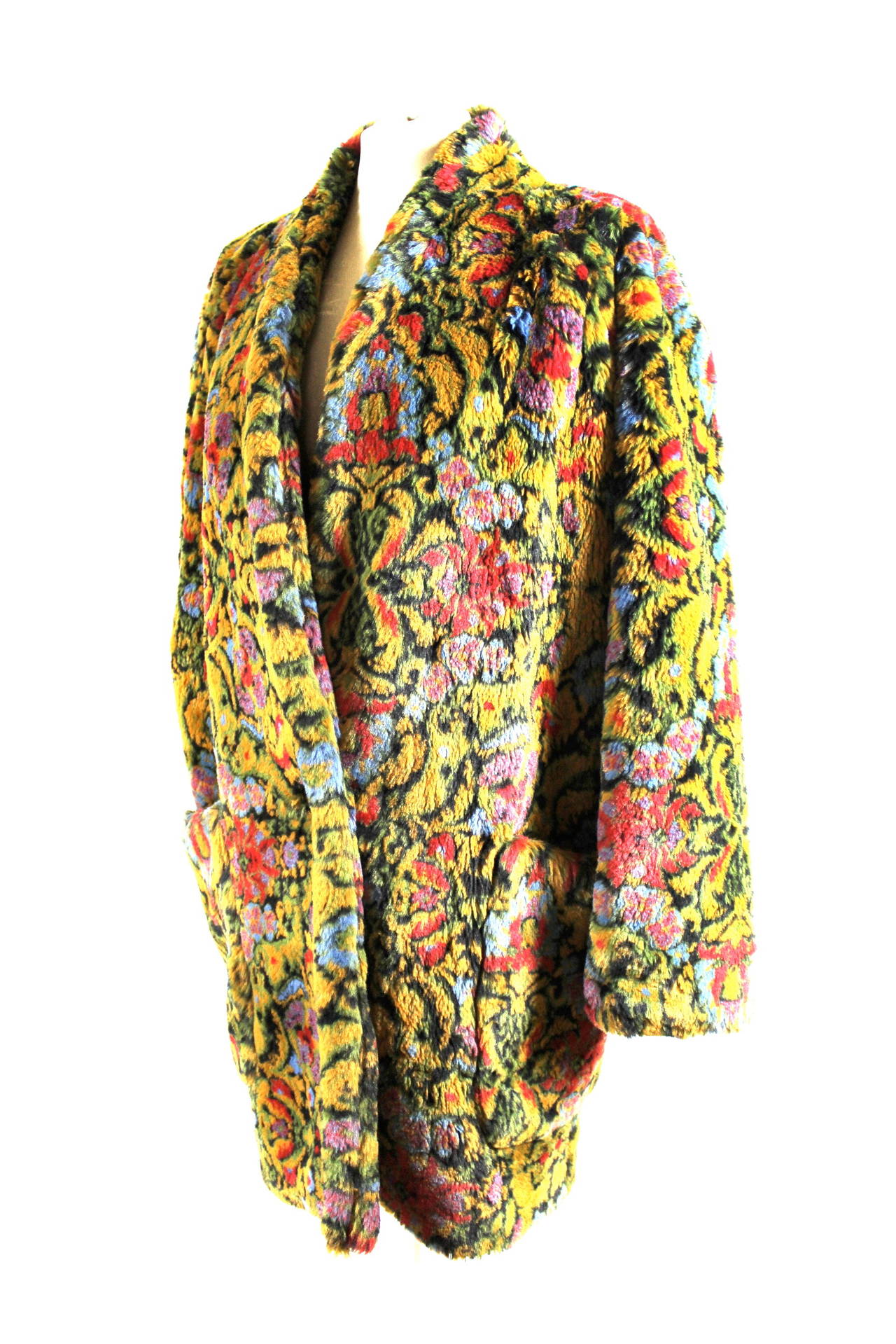 Women's Guy Laroche Faux Fur Tapestry Print Cocoon Coat