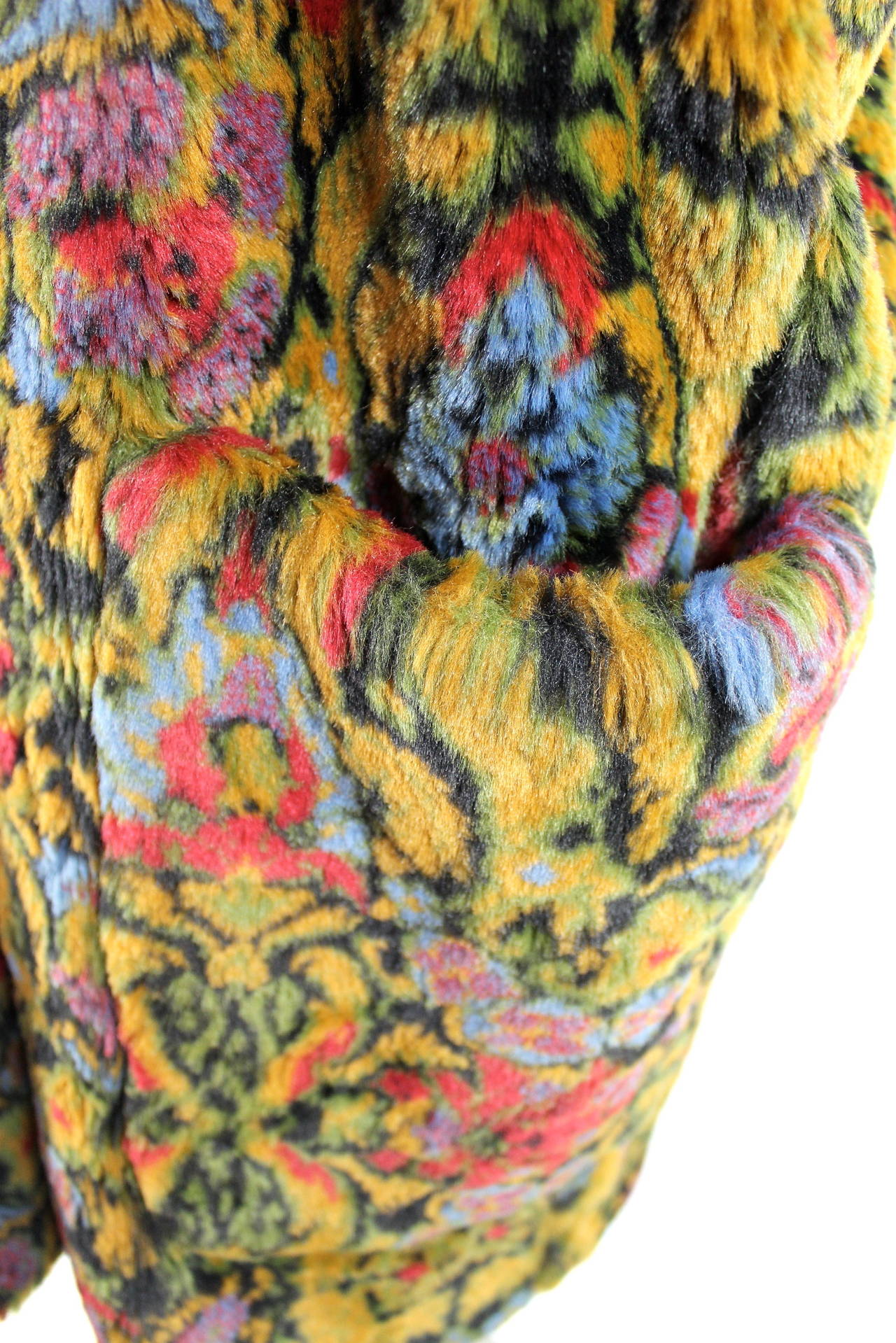 Guy Laroche Faux Fur Tapestry Print Cocoon Coat 3