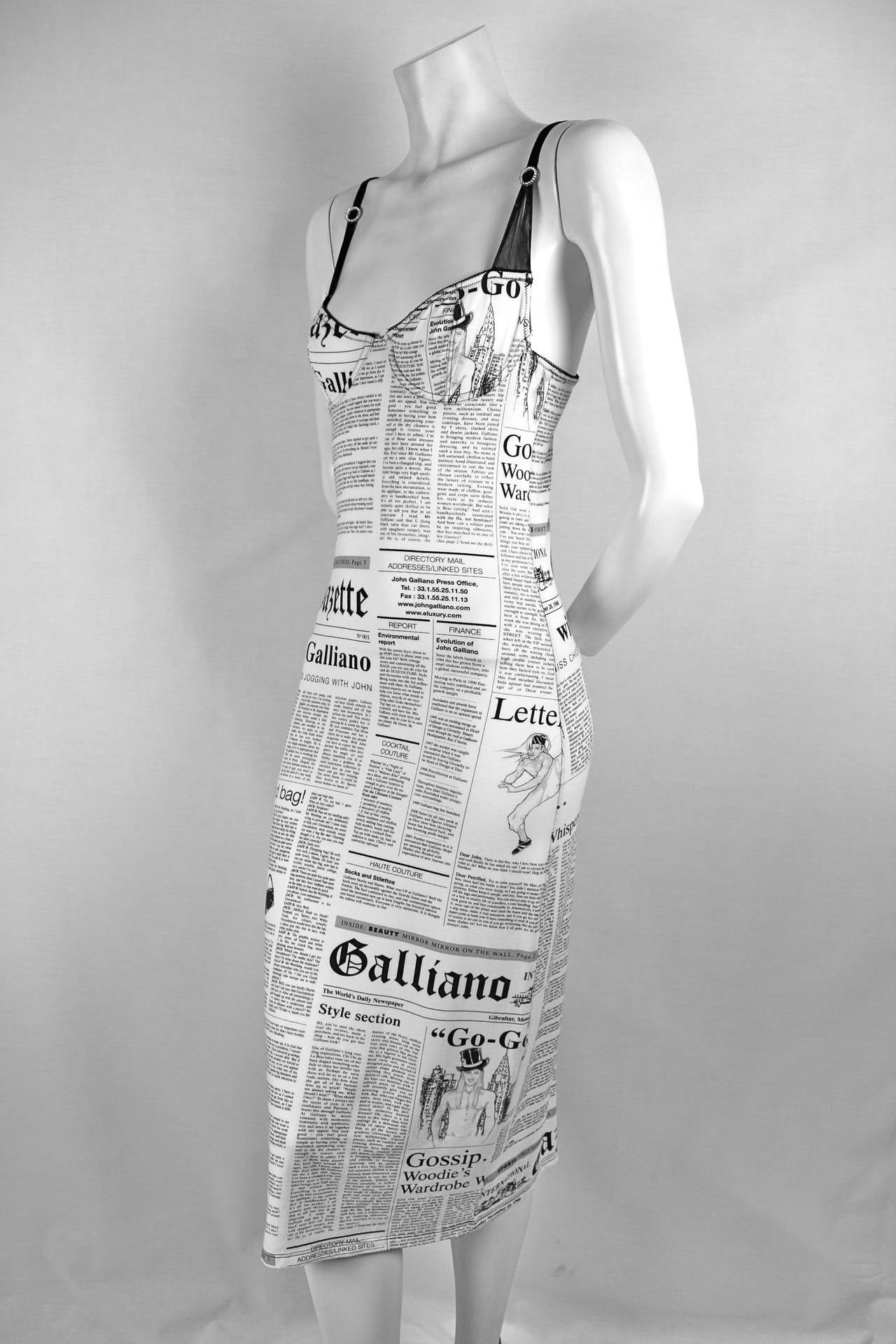 1990s John Galliano Newspaper Print Under-wired Sheath Dress
Adjustable straps
Size Small