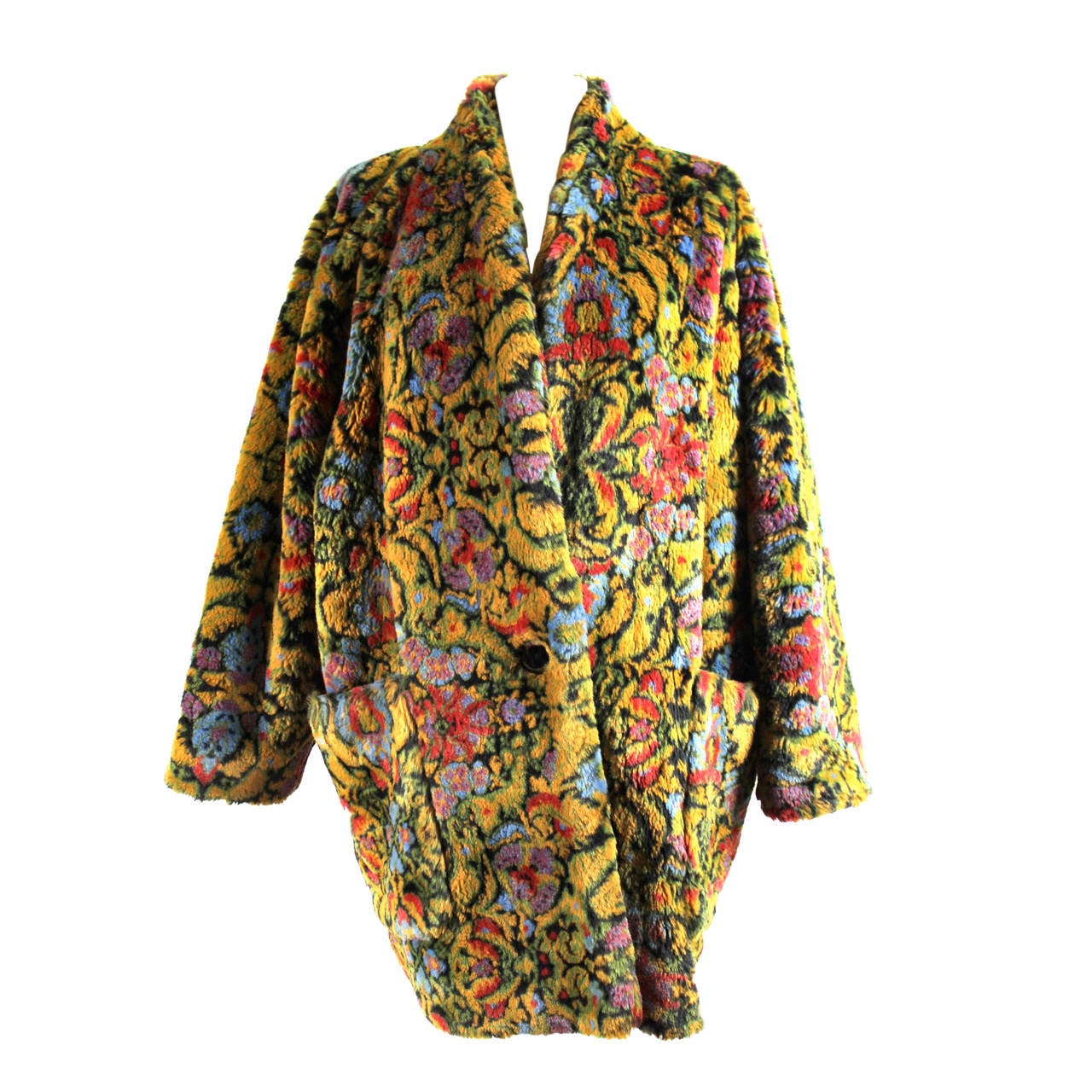 Guy Laroche Faux Fur Tapestry Print Cocoon Coat